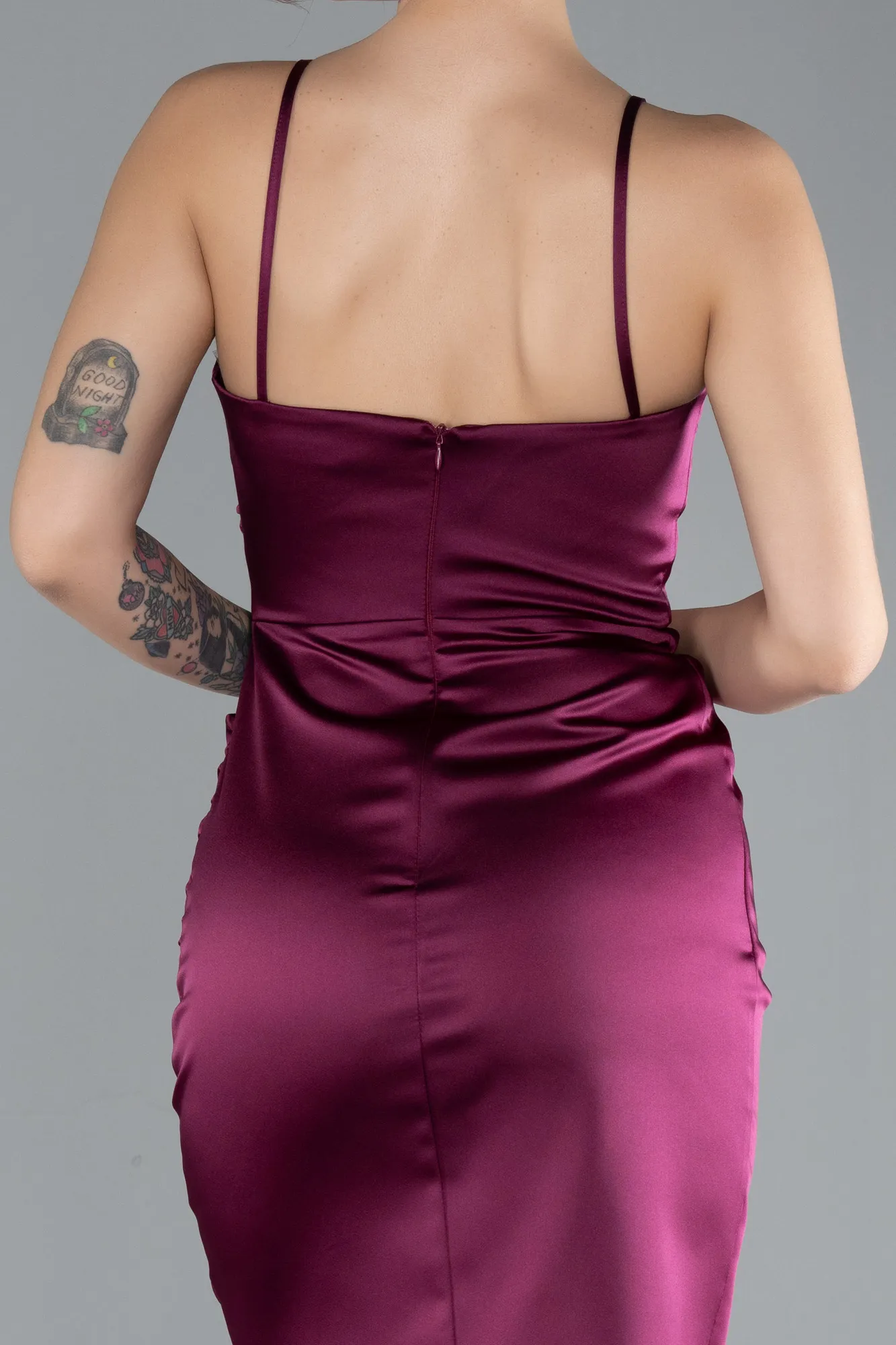 Plum-Mini Satin Cocktail Dress ABK2174