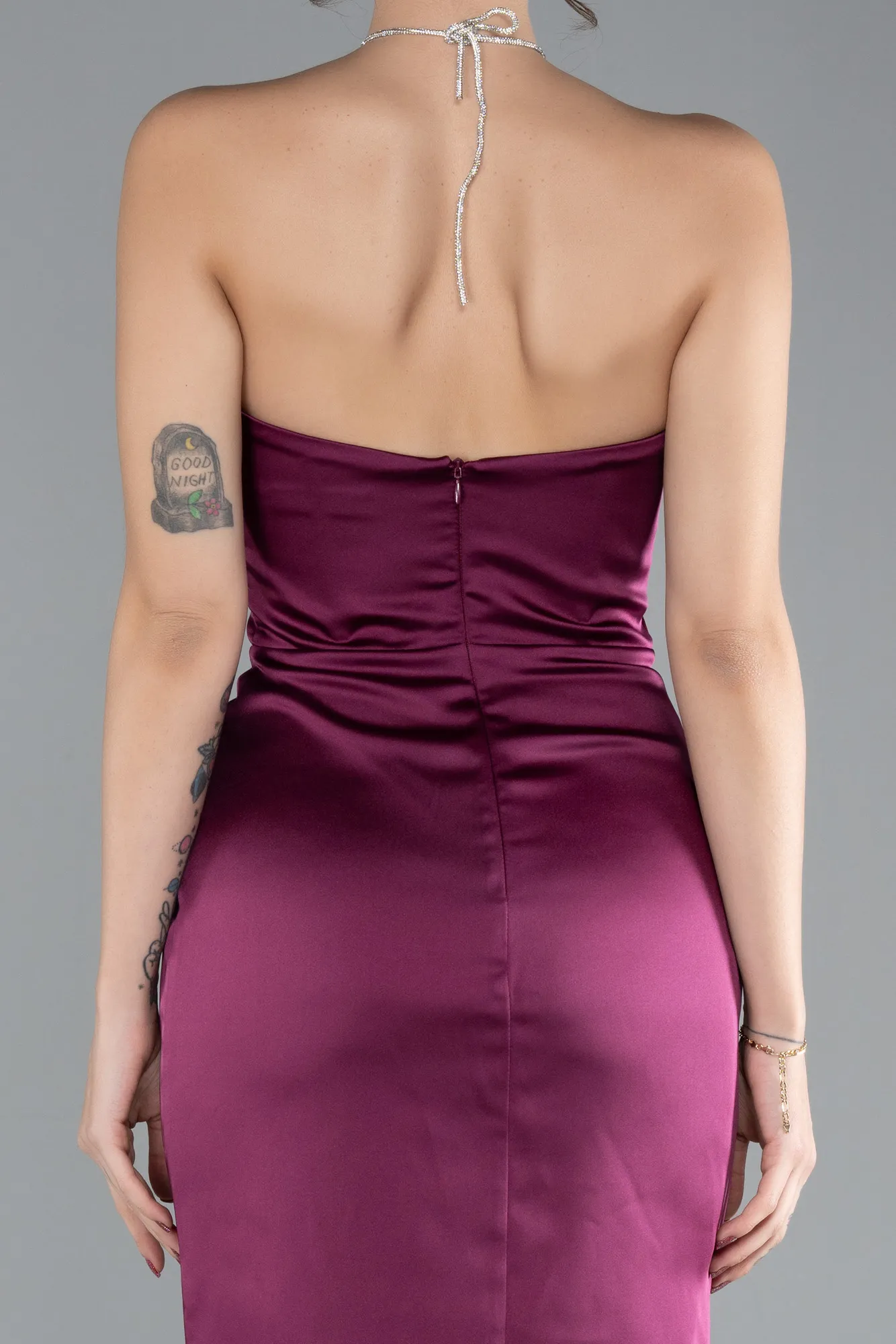 Plum-Mini Satin Cocktail Dress ABK2175