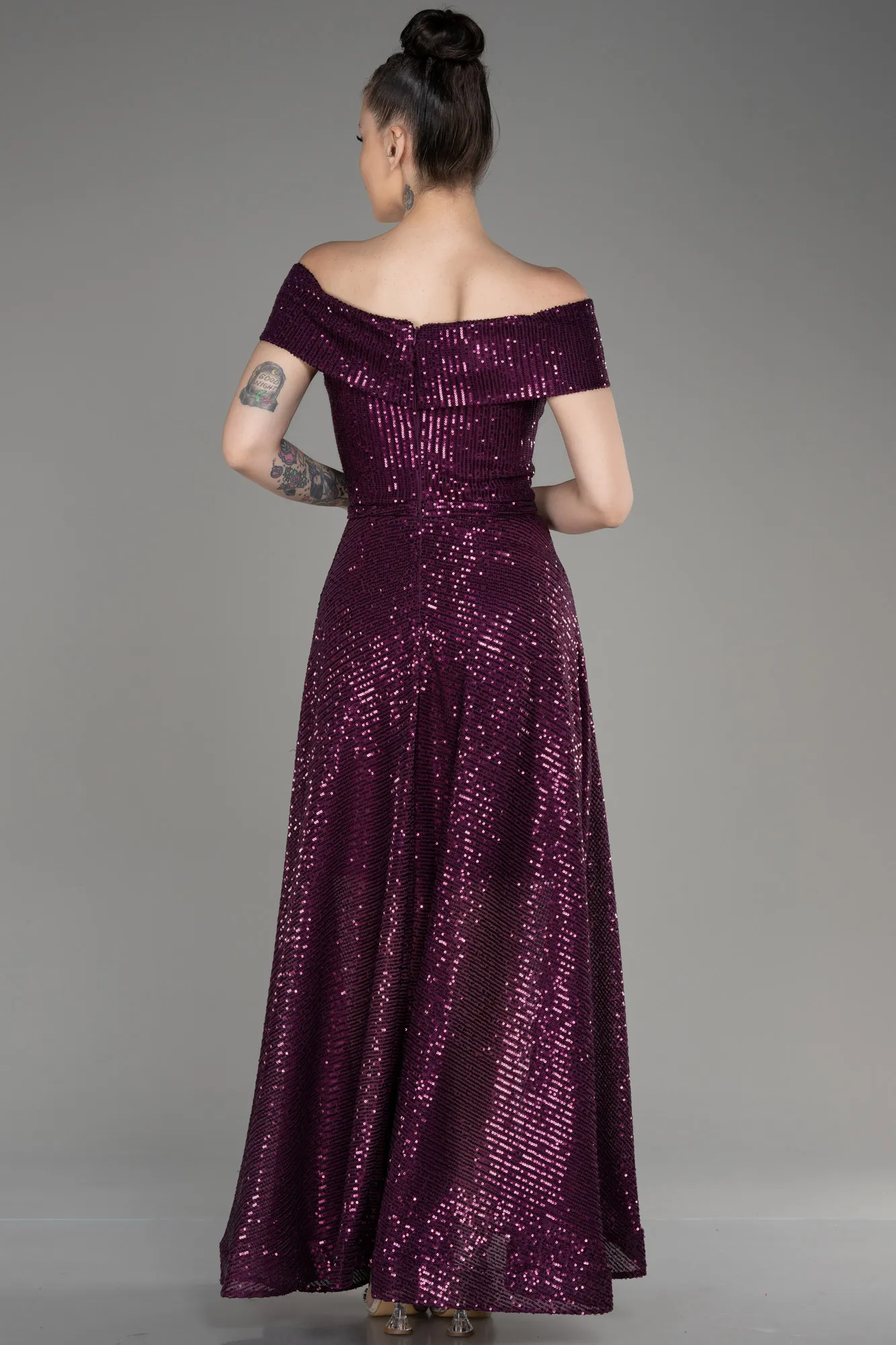 Plum-Off The Soulder Scaly Midi Evening Dress ABK2048