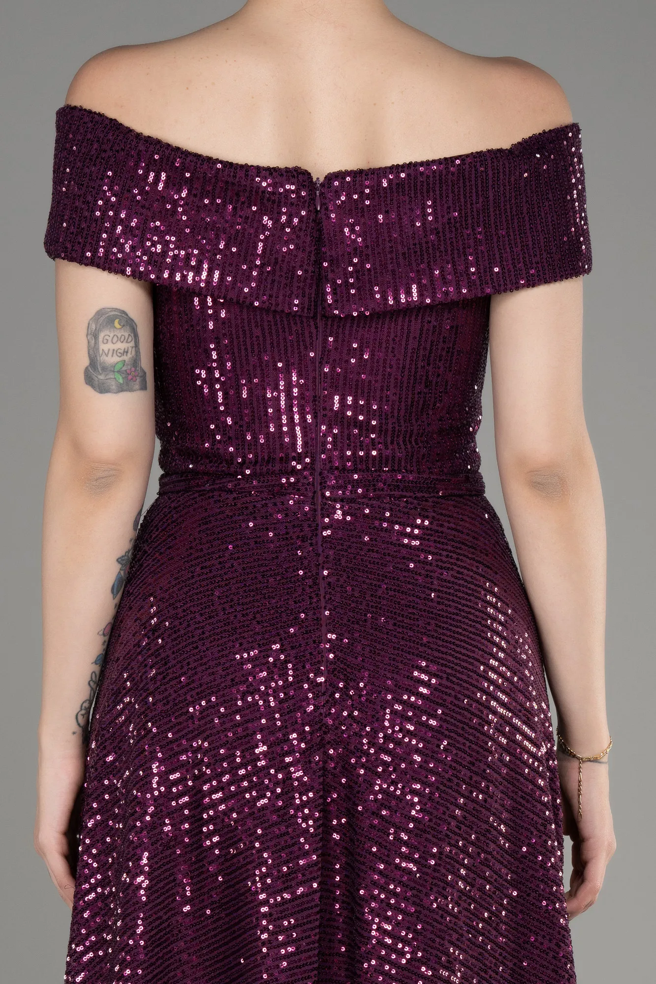 Plum-Off The Soulder Scaly Midi Evening Dress ABK2048