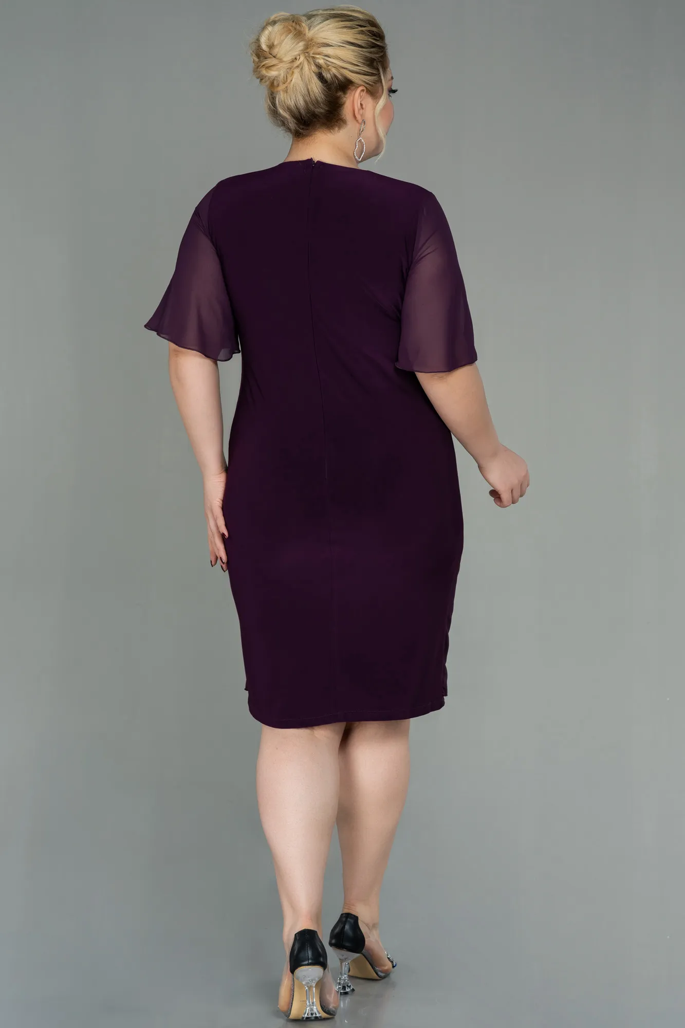 Plum-Short Chiffon Plus Size Evening Dress ABK1299