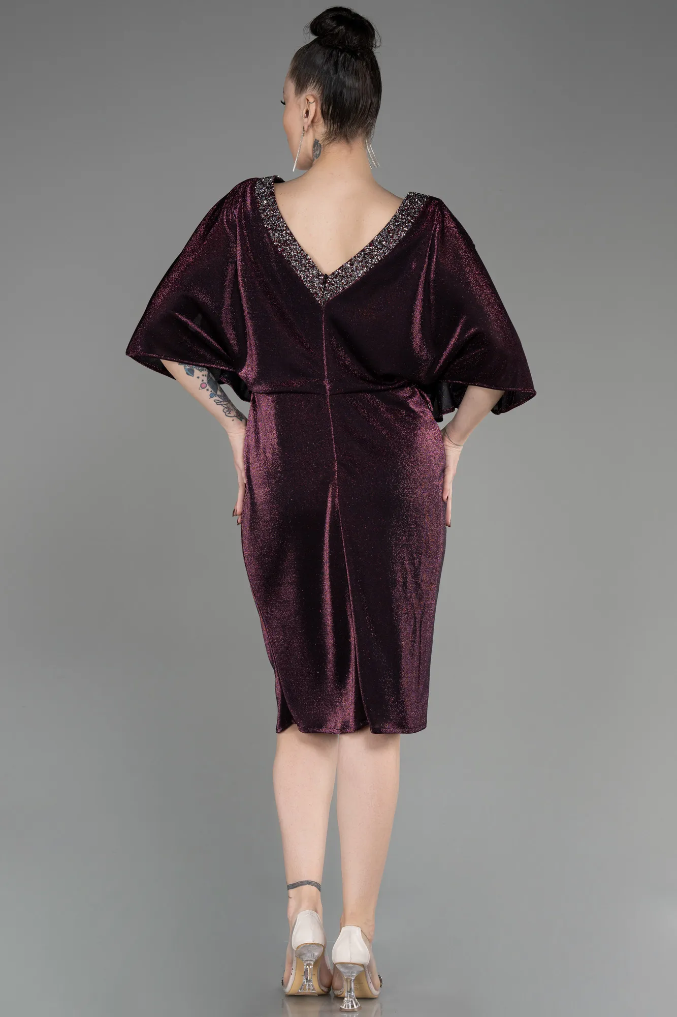 Plum-Short Plus Size Cocktail Dress ABK1996