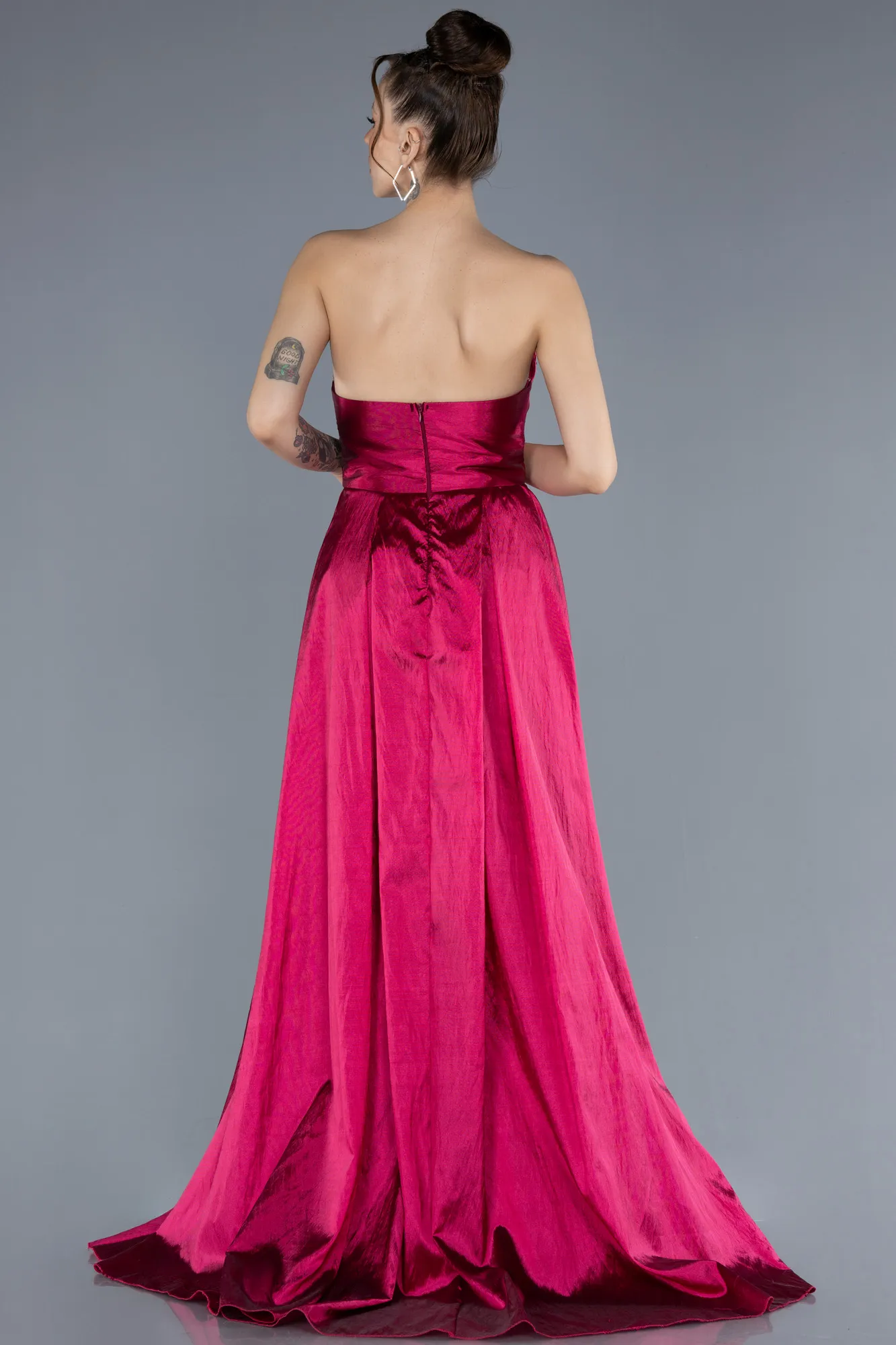 Plum-Stoned Strapless Long Taffeta Evening Gown ABU4579