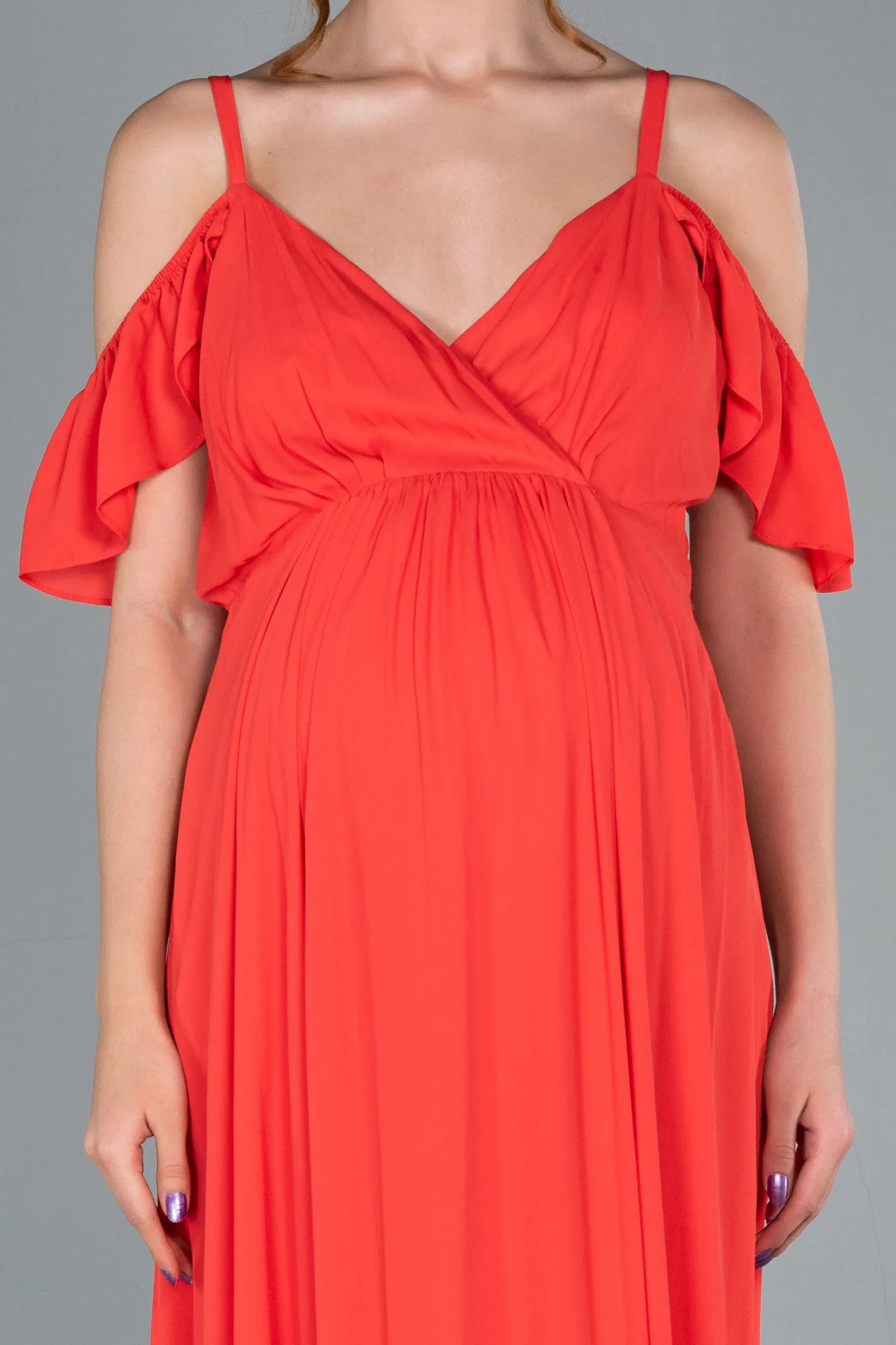 Pomegranate Flower-Long Pregnancy Evening Dress ABU756