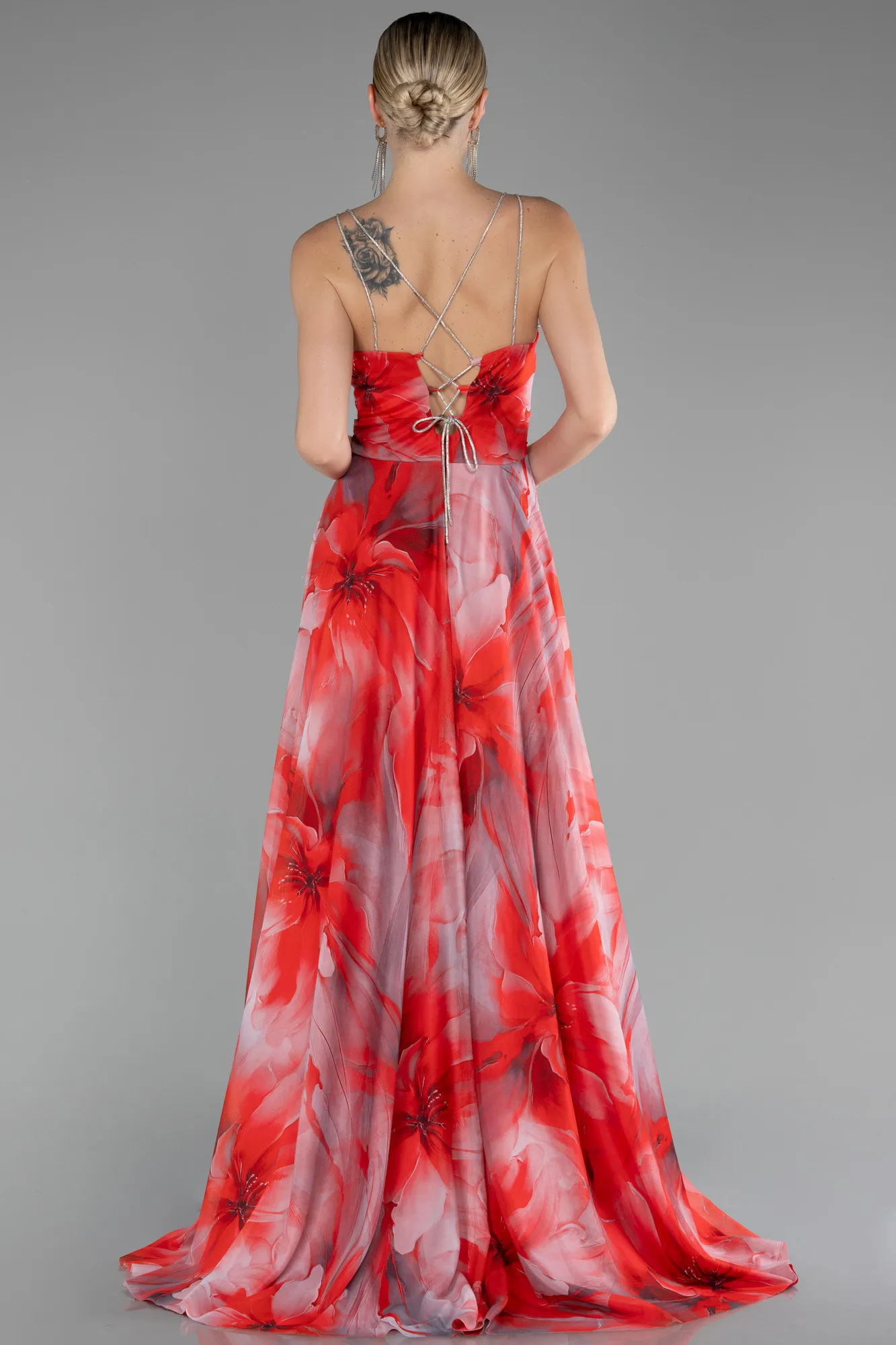 Pomegranate Flower-Strapless Slit Long Empirme Prom Dress ABU4184