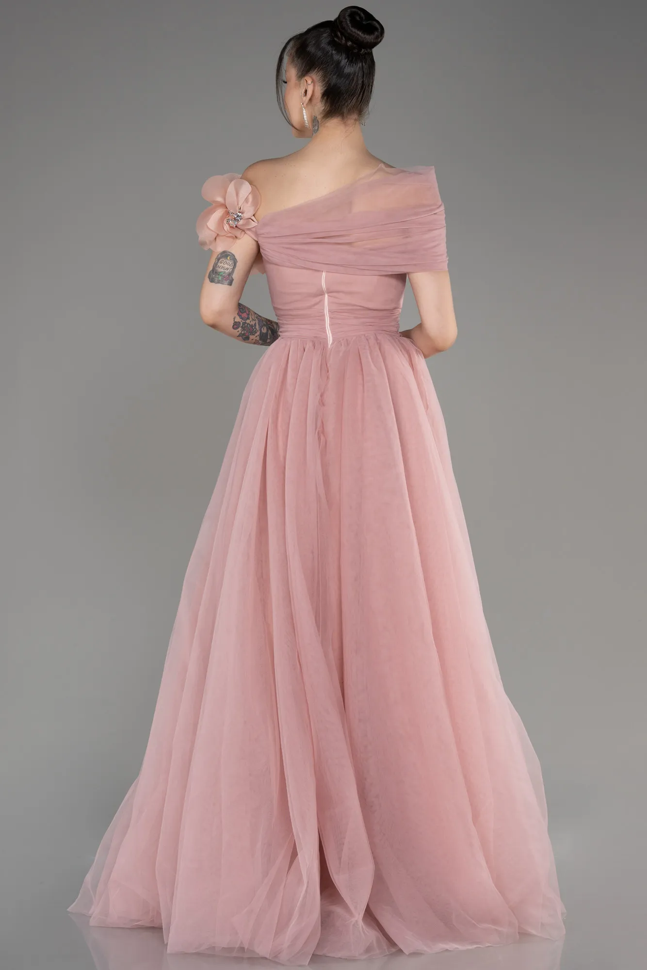 Powder Color-Boat Neck Long Princess Evening Dress ABU3958