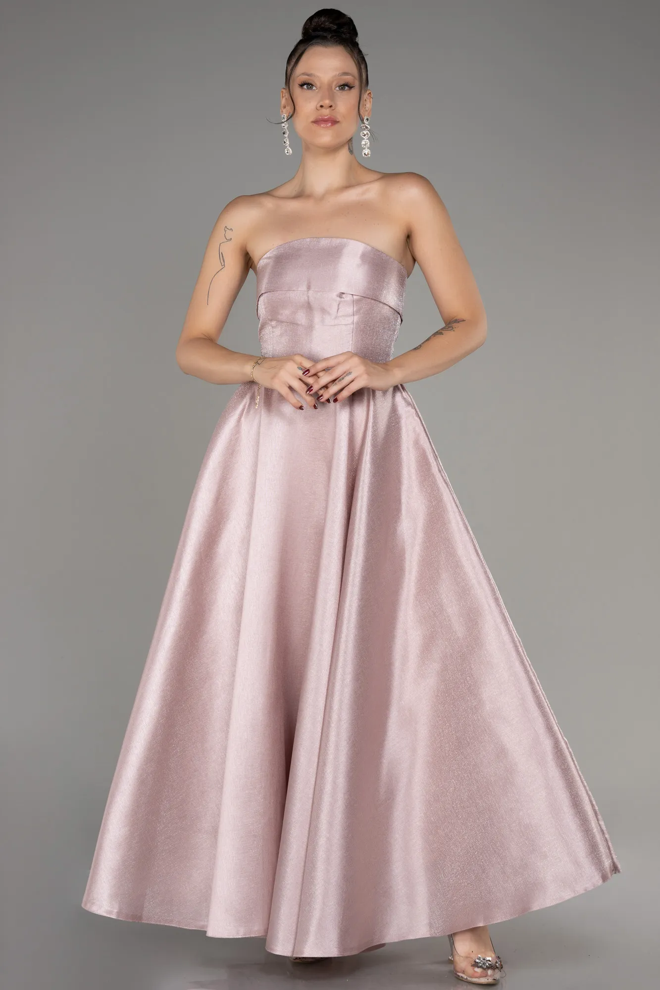 Powder Color-Boat Neck Midi Taffeta Prom Dress ABU4049