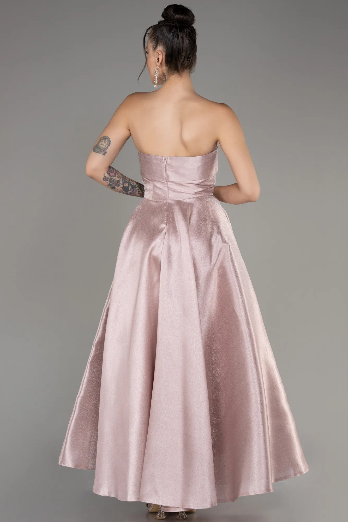 Powder Color-Boat Neck Midi Taffeta Prom Dress ABU4049