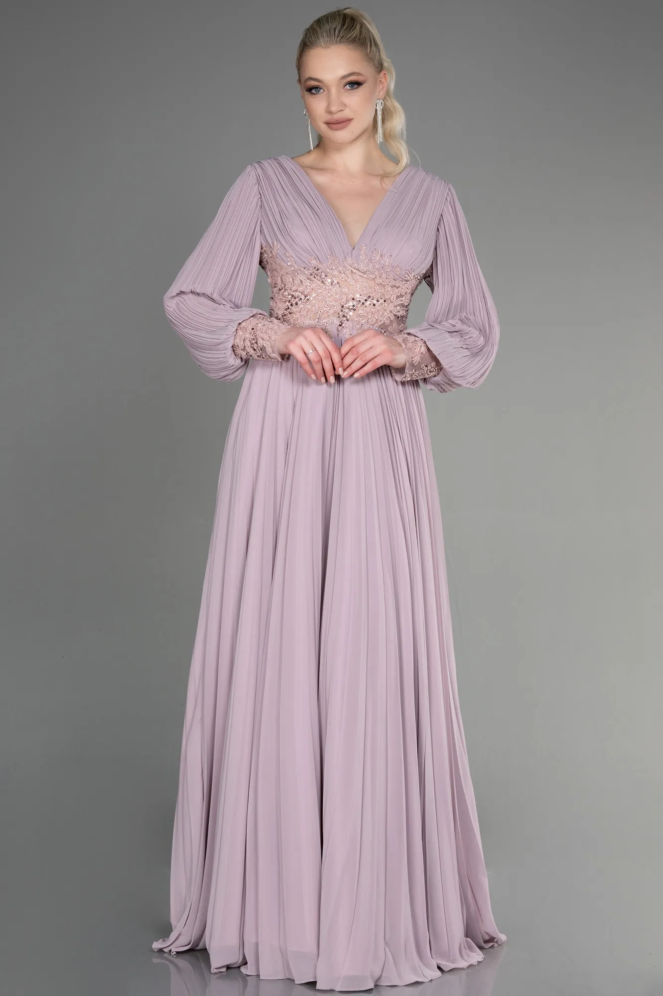 Powder Color-Long Chiffon Evening Dress ABU2183