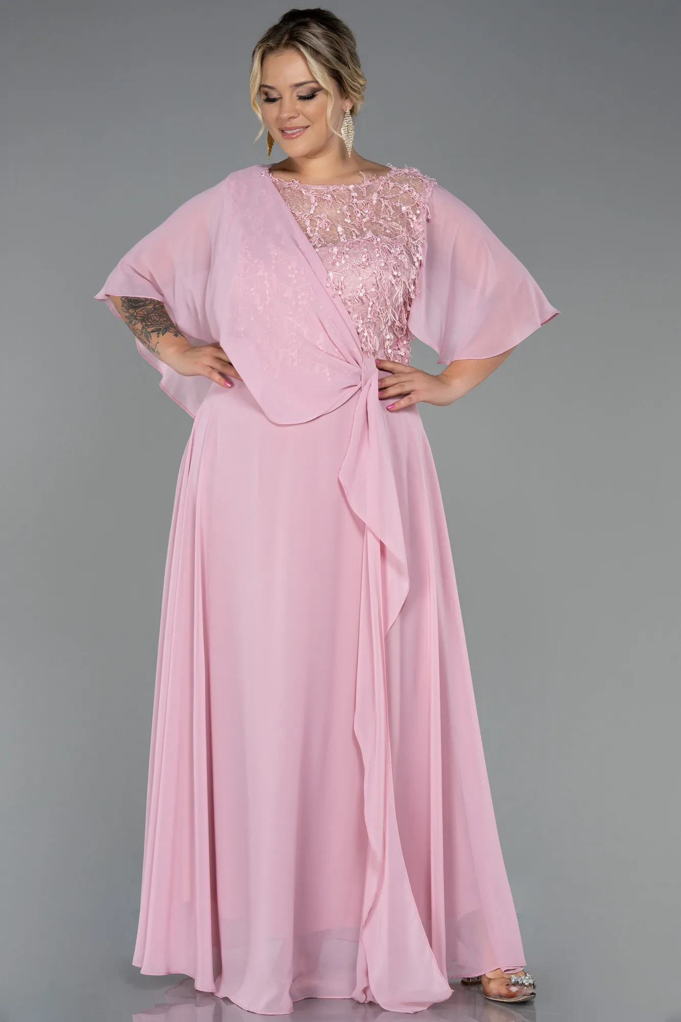 Powder Color-Long Chiffon Plus Size Evening Dress ABU3257