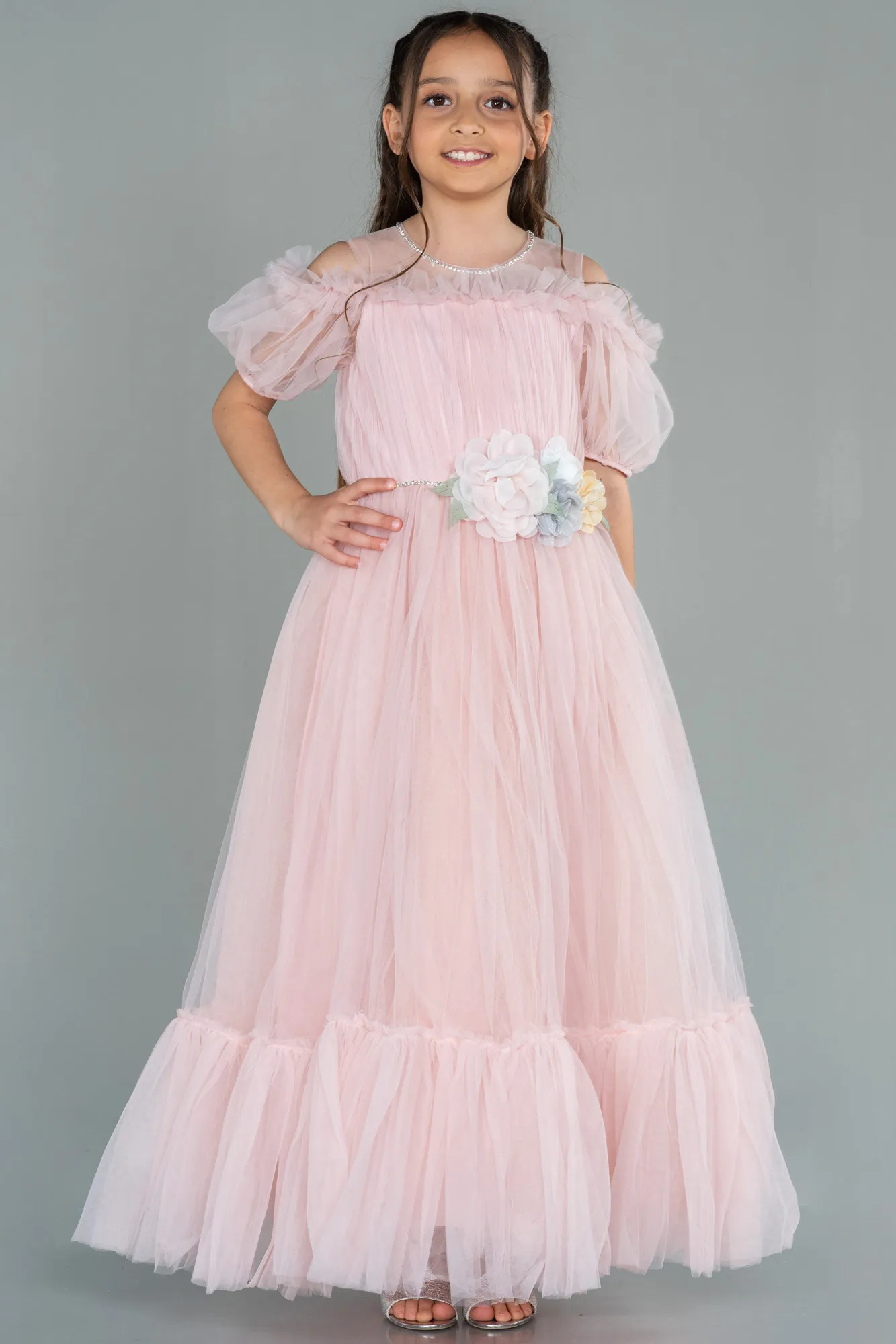 Powder Color-Long Girl Dress ABU3042