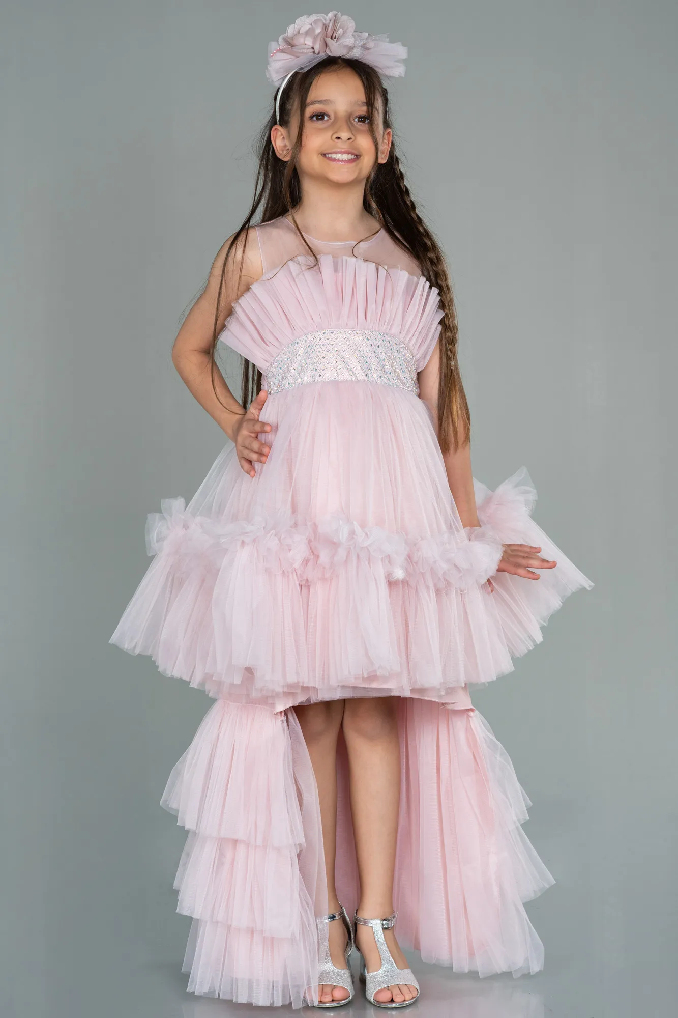 Powder Color-Long Girl Dress ABU3047