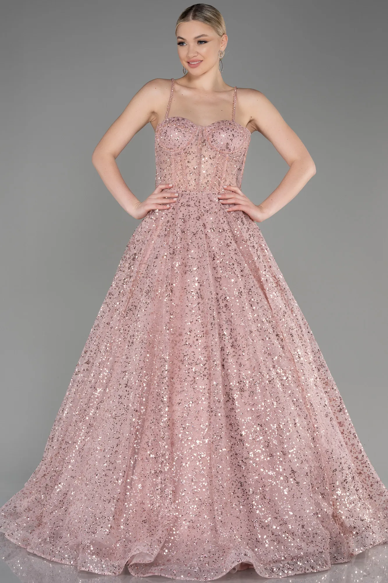 Powder Color-Long Haute Couture Dress ABU3556