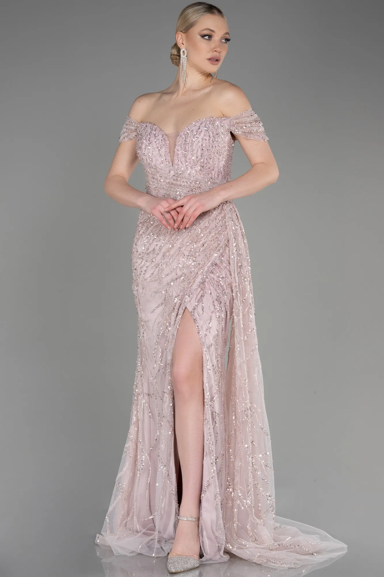Powder Color-Long Haute Couture Dress ABU3796