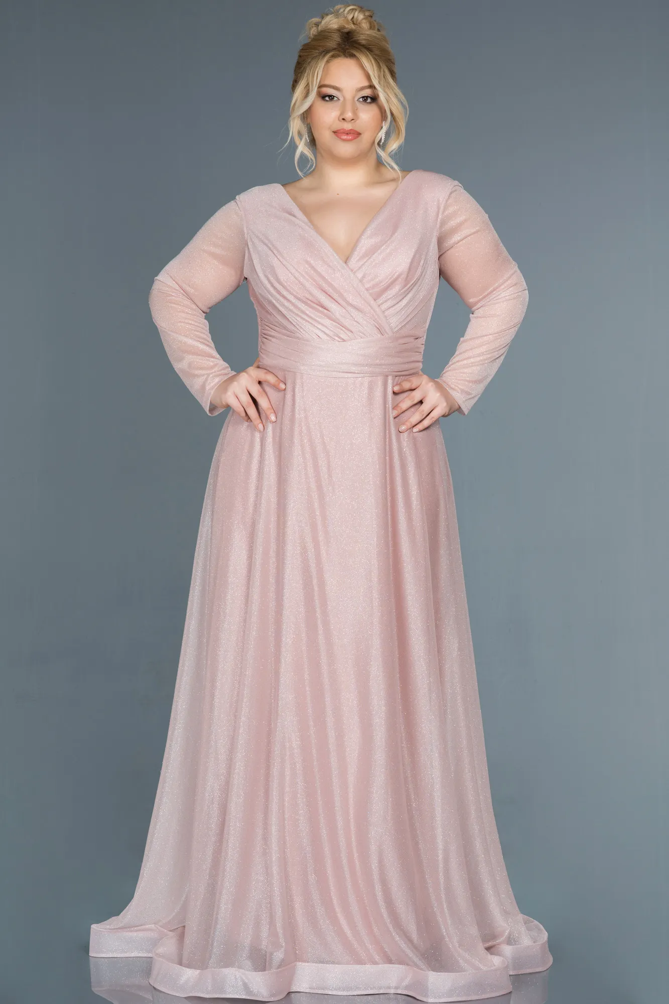 Powder Color-Long Oversized Evening Dress ABU991