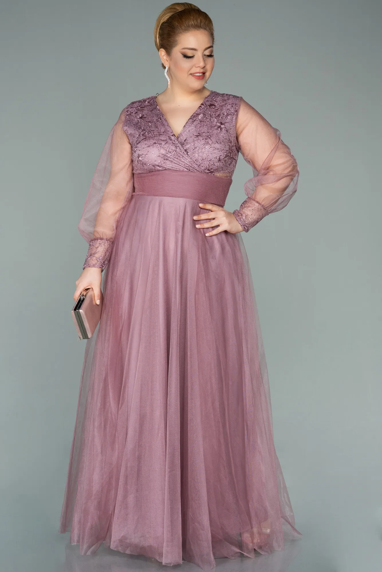 Powder Color-Long Plus Size Evening Dress ABU2196