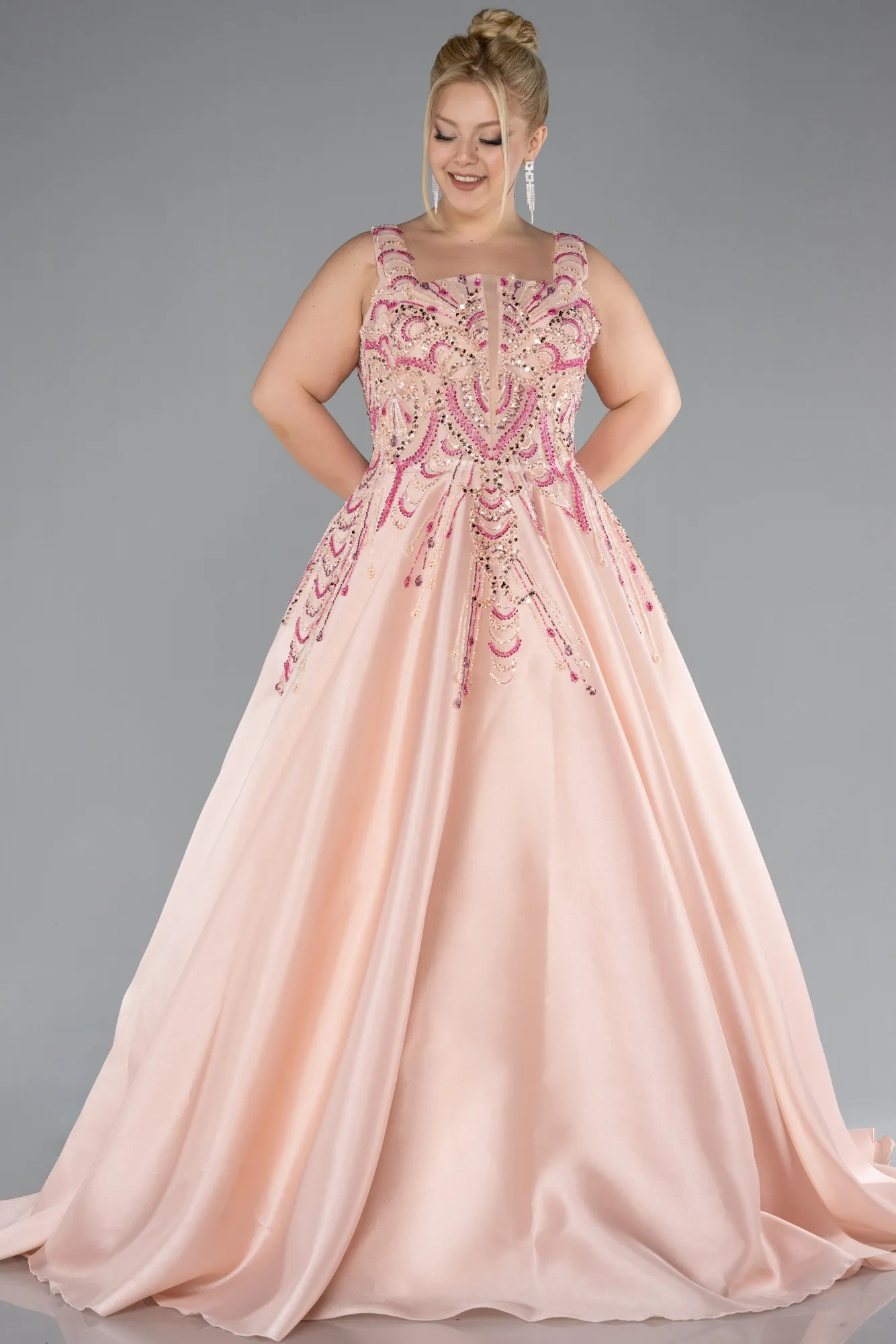 Powder Color-Long Plus Size Haute Couture Dress ABU3748