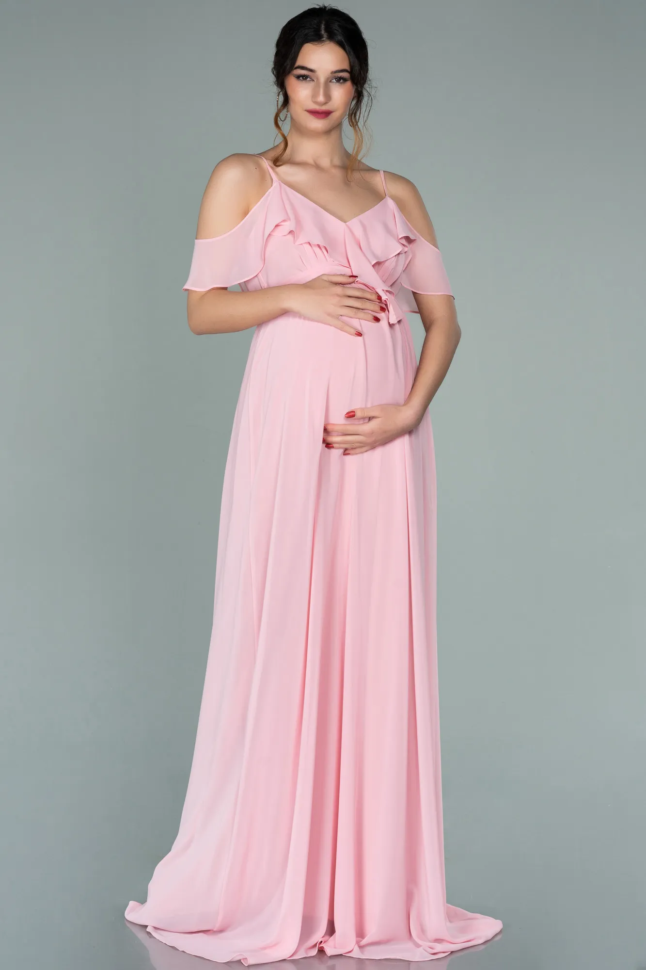 Powder Color-Long Pregnancy Evening Dress ABU744