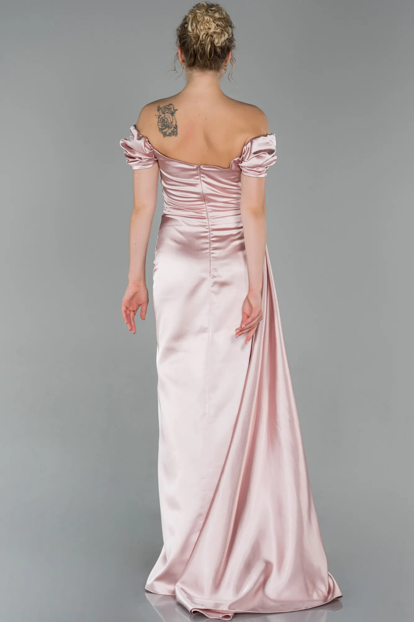 Powder Color-Long Satin Engagement Dress ABU1606