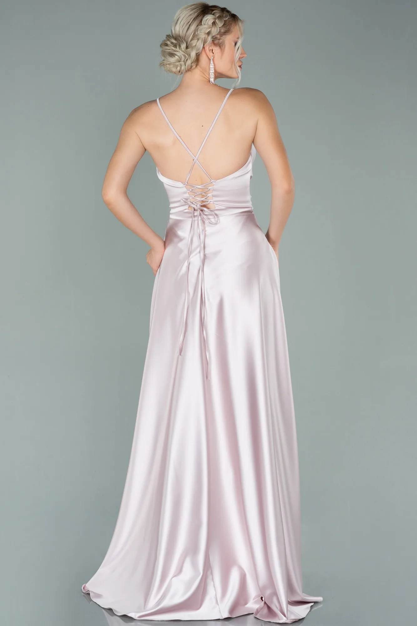 Powder Color-Long Satin Evening Dress ABU1843