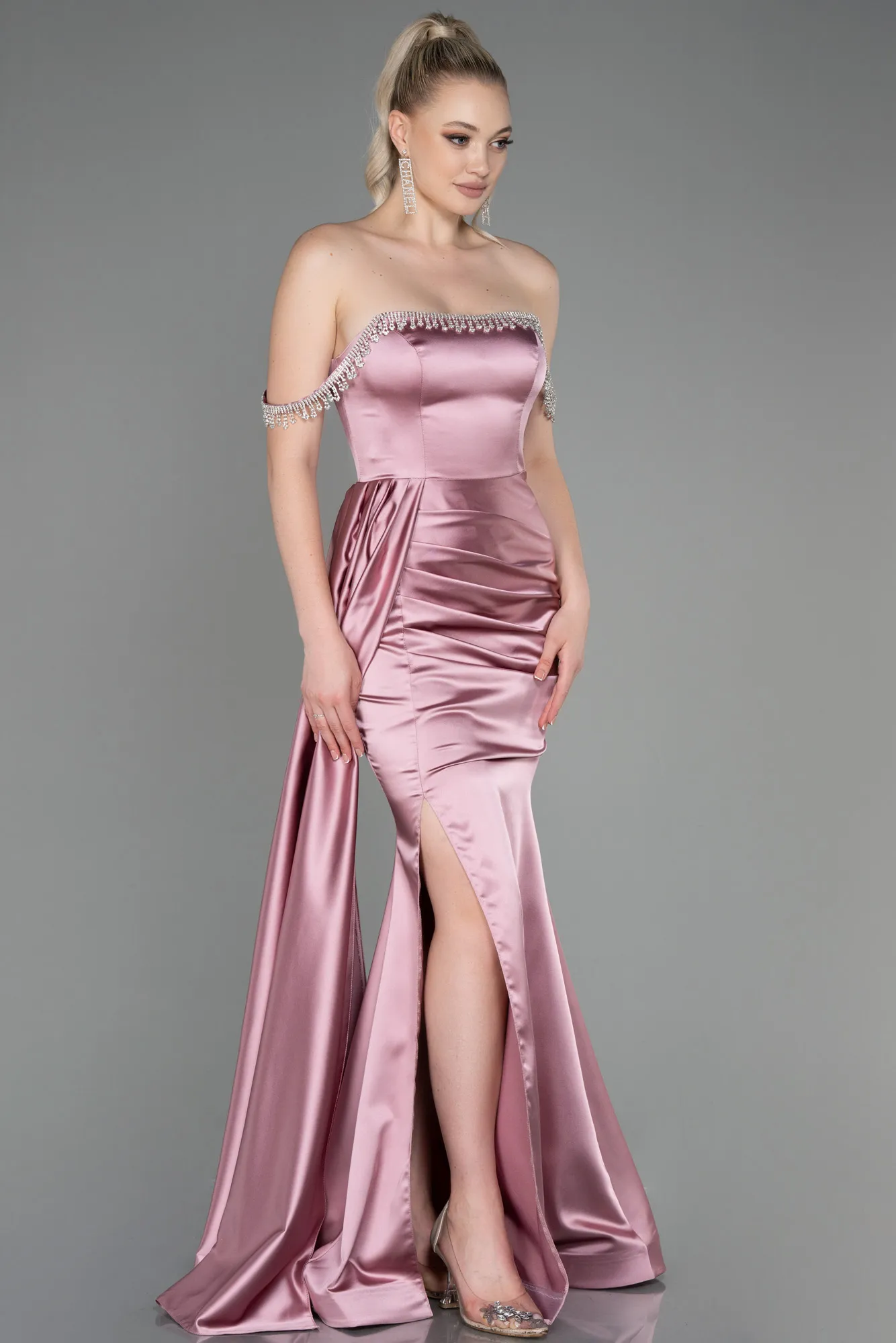 Powder Color-Long Satin Evening Dress ABU2618