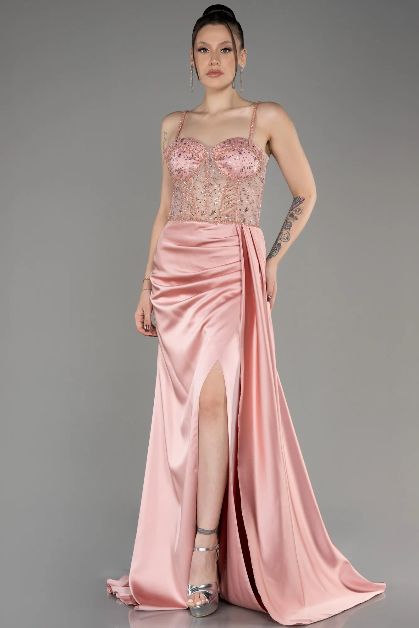 Powder Color-Long Satin Evening Dress ABU3875