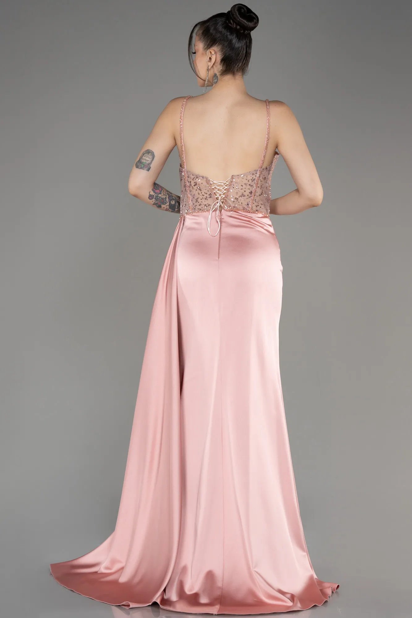 Powder Color-Long Satin Evening Dress ABU3875