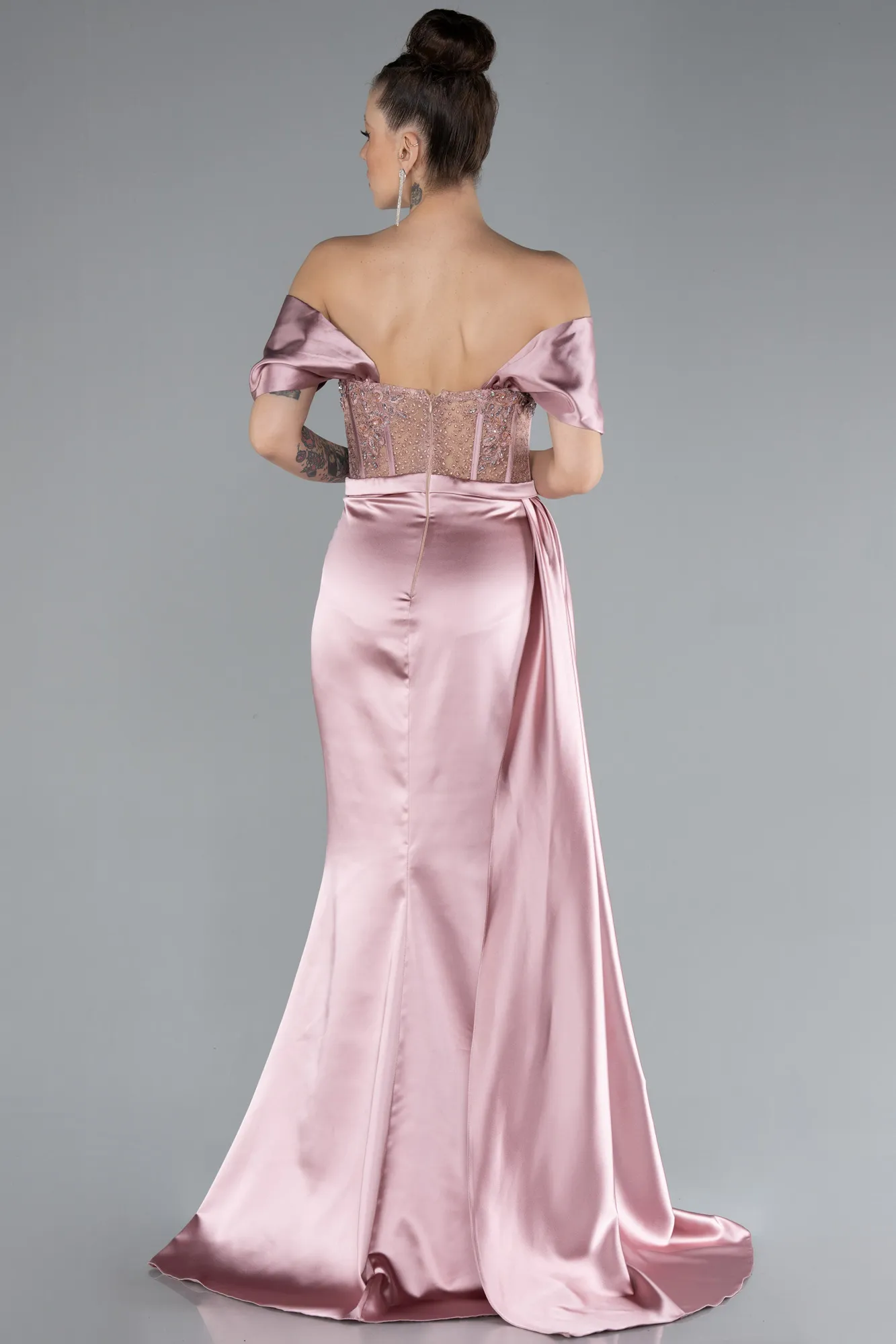 Powder Color-Long Satin Evening Dress ABU4591