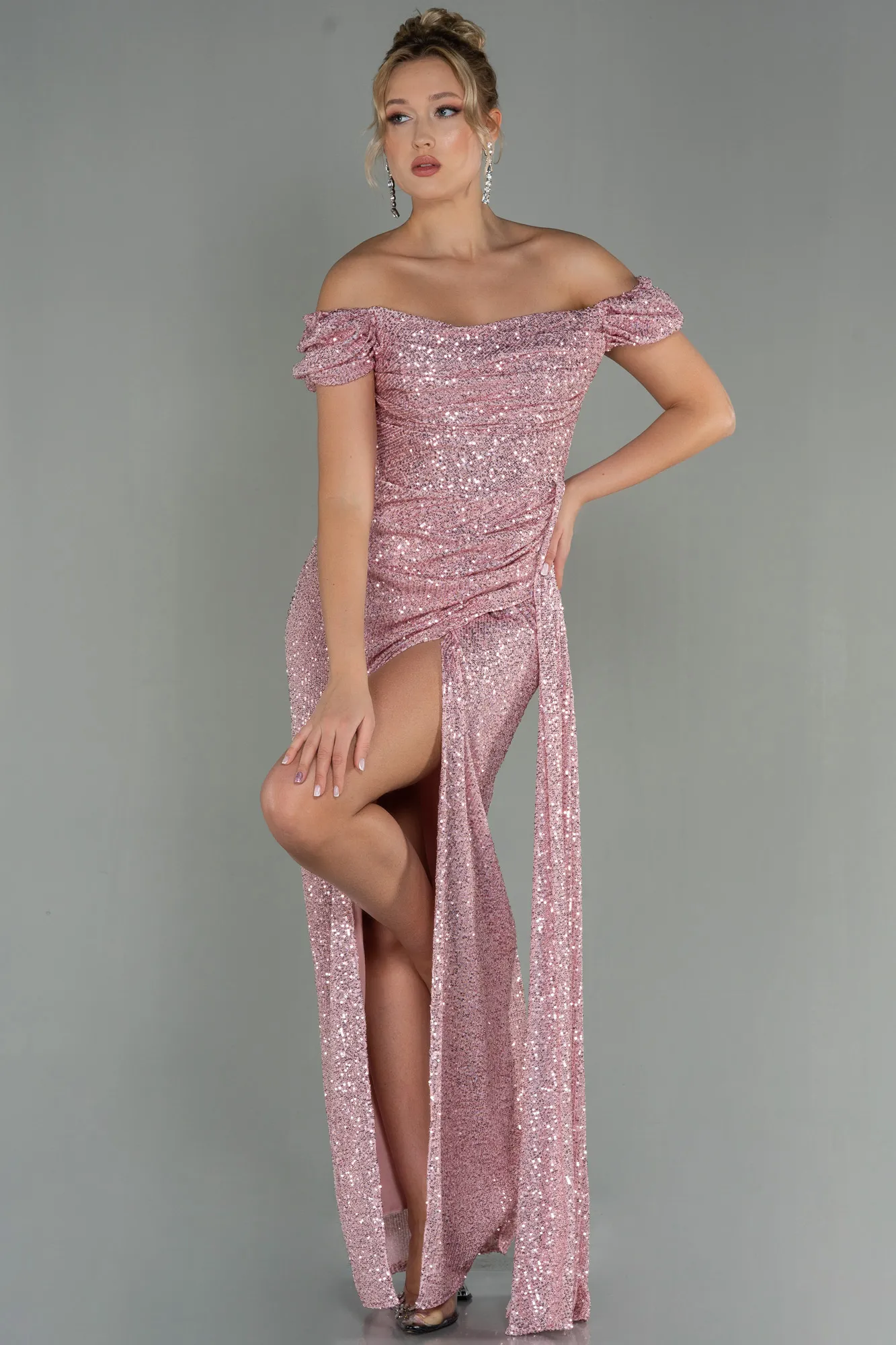 Powder Color-Long Scaly Evening Dress ABU2987
