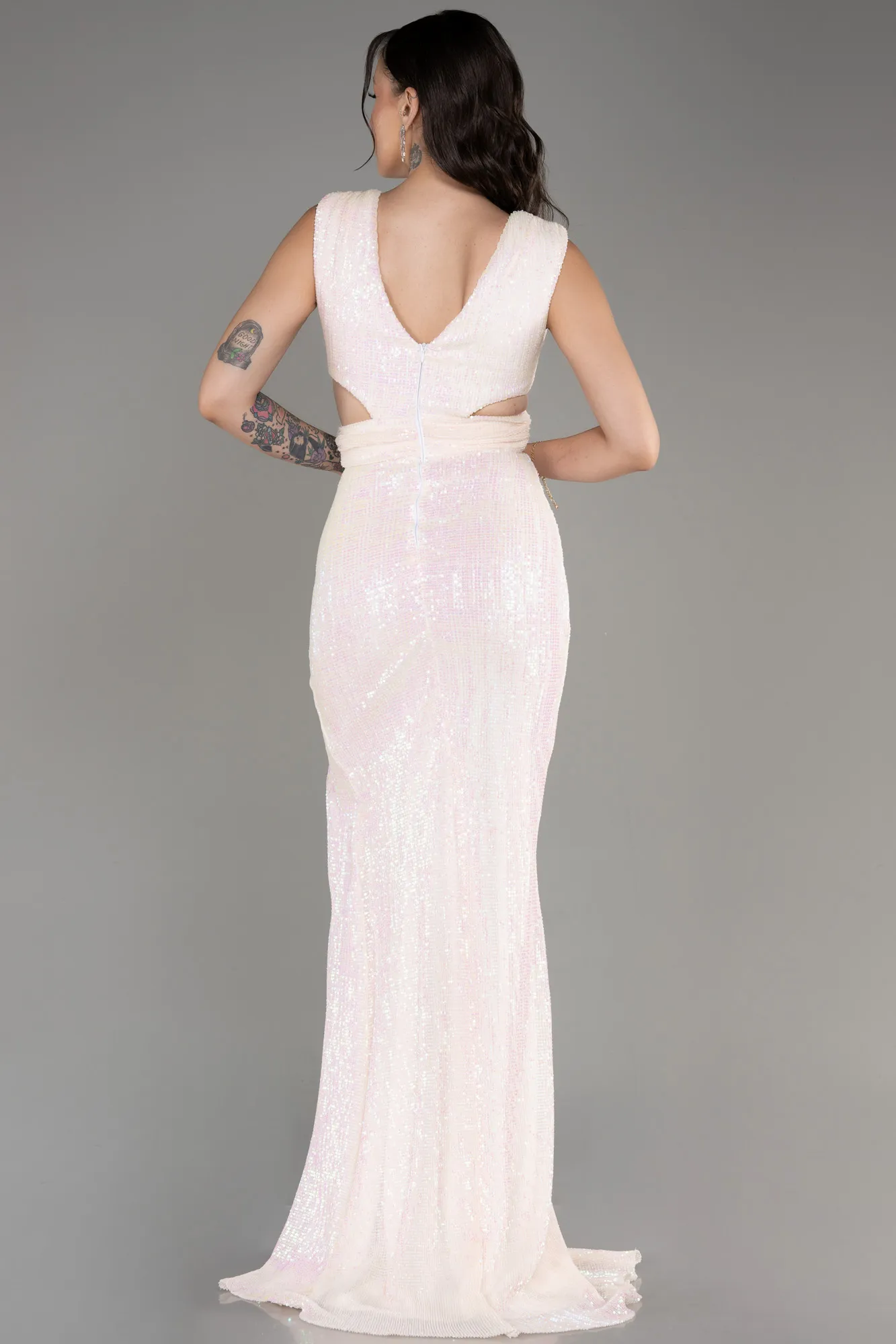 Powder Color-Long Scaly Mermaid Evening Dress ABU3163