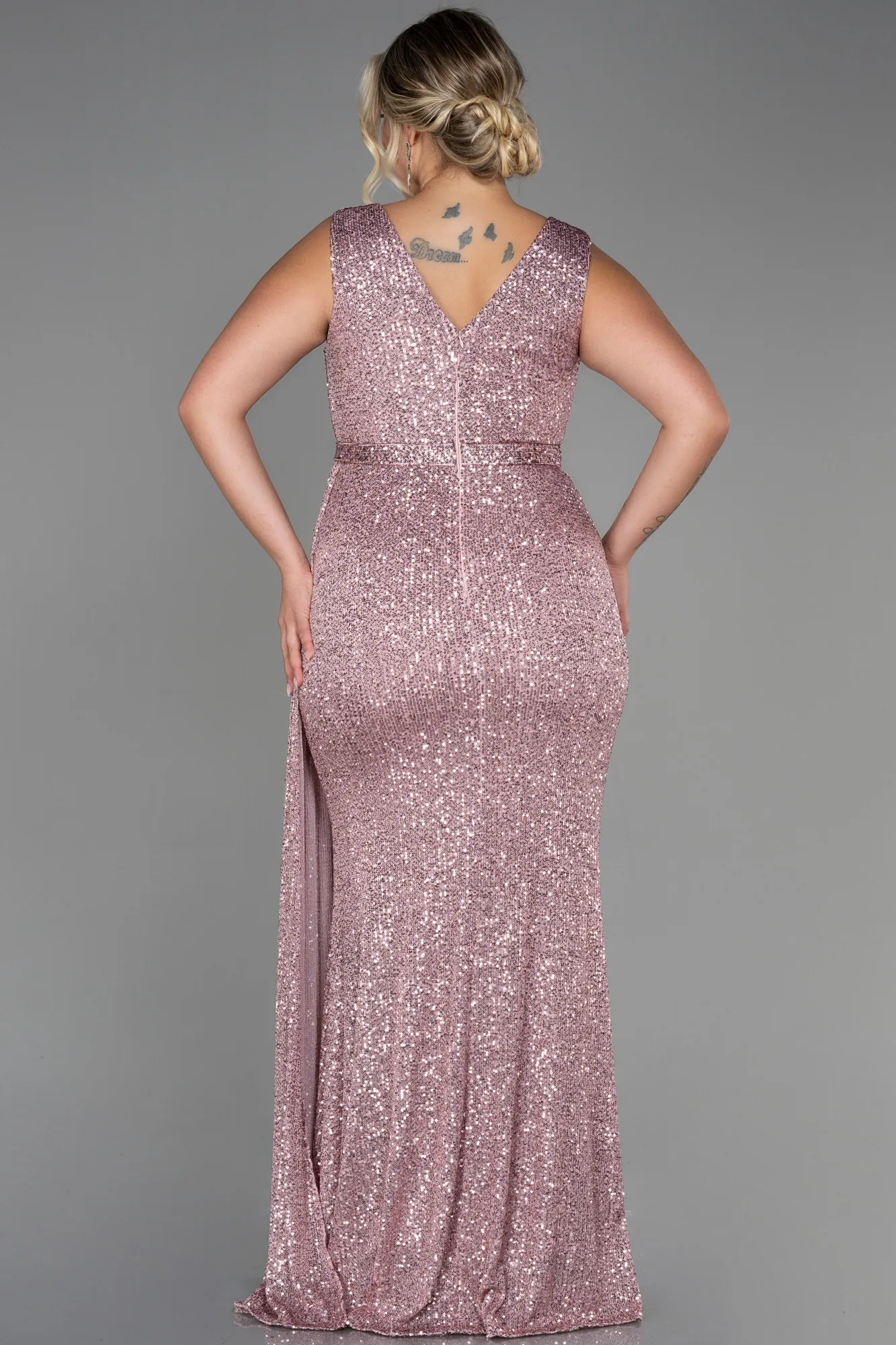 Powder Color-Long Scaly Plus Size Evening Dress ABU3194