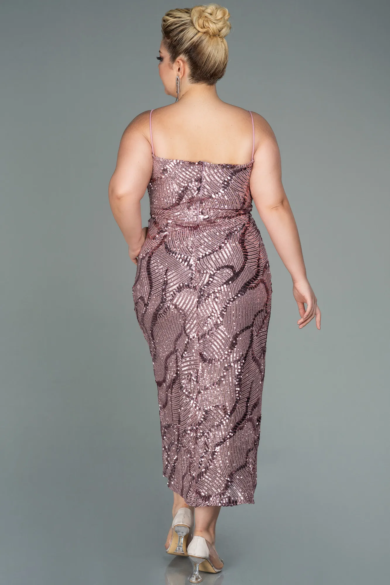 Powder Color-Midi Plus Size Evening Dress ABK1349