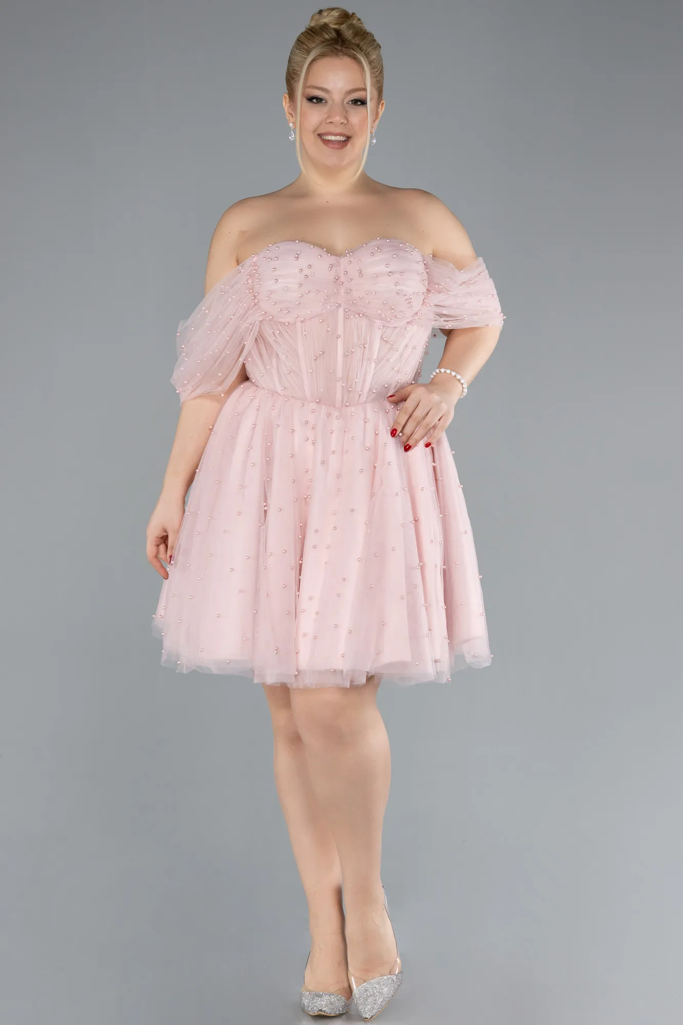 Powder Color-Mini Plus Size Wedding Dress ABK2110