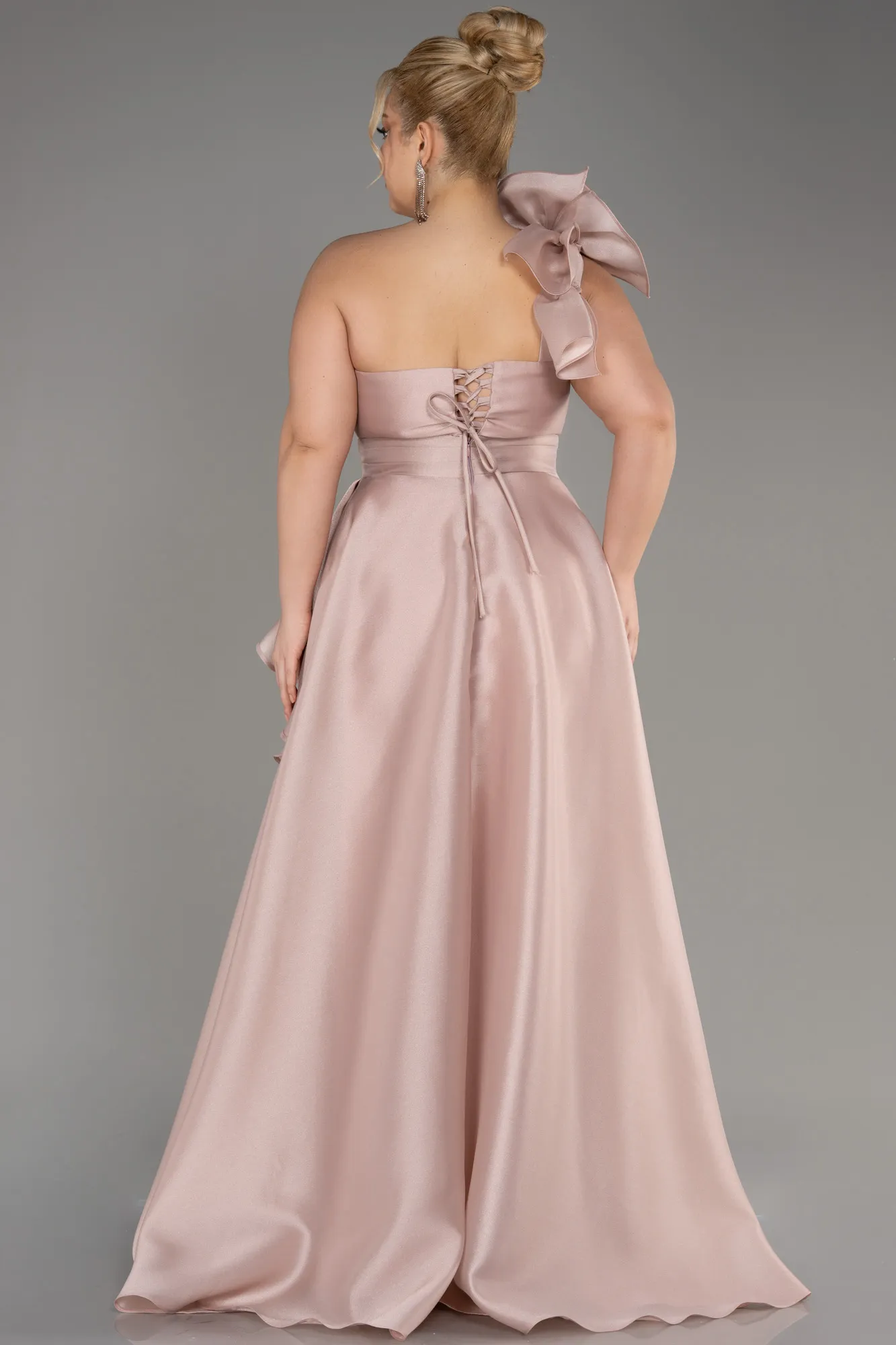 Powder Color-One Shoulder Long Plus Size Prom Dress ABU3940