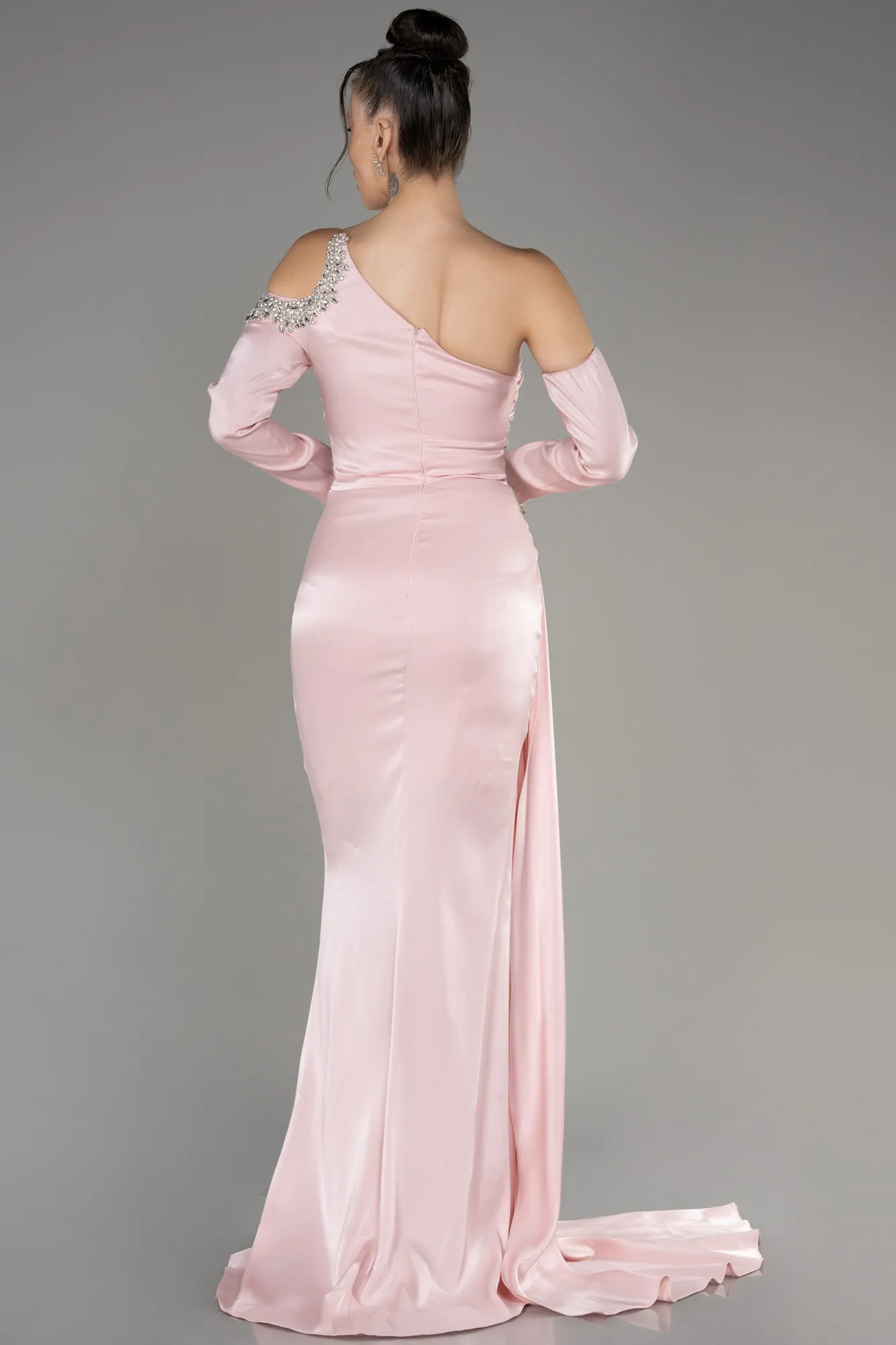 Powder Color-One Sleeve Long Formal Evening Dress ABU3976