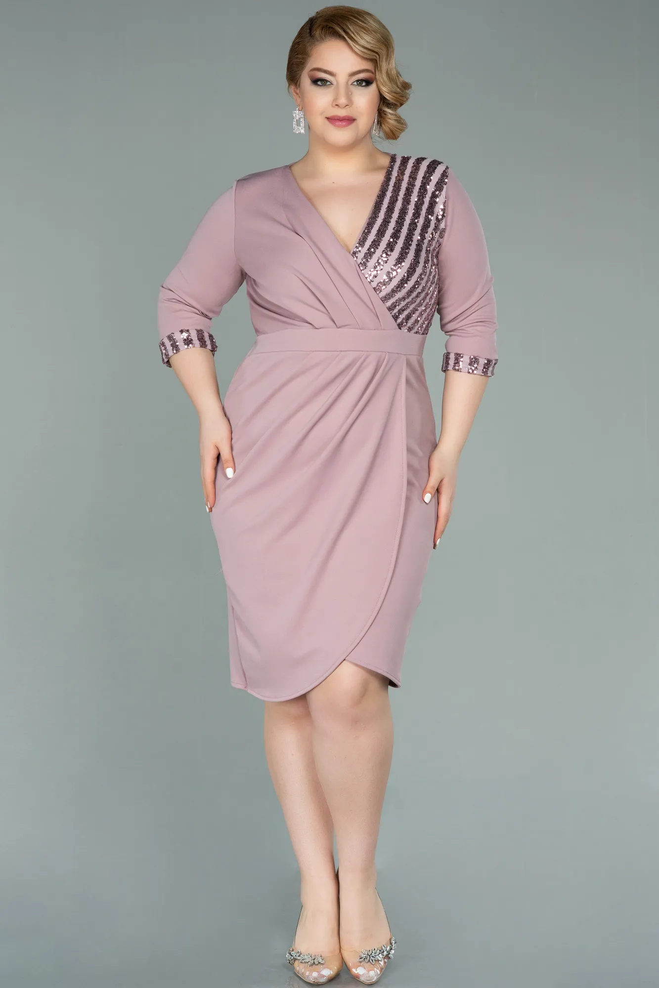 Powder Color-Short Plus Size Evening Dress ABK1325
