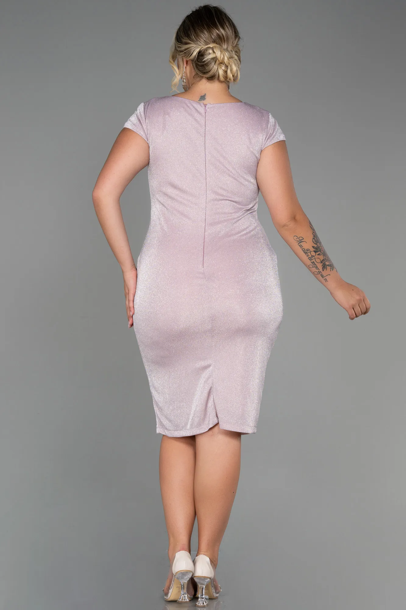 Powder Color-Short Plus Size Evening Dress ABK1583
