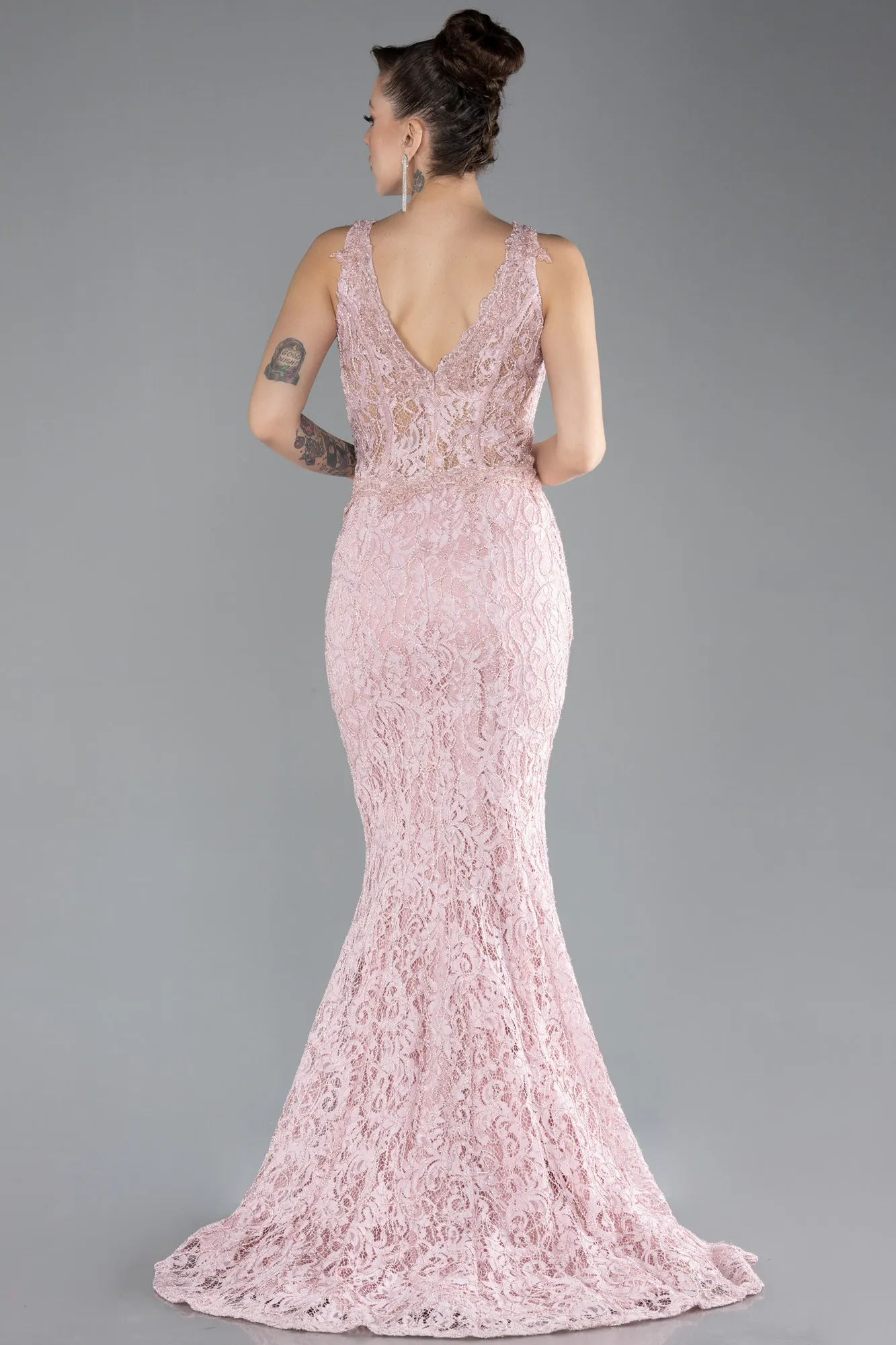 Powder Color-Sleeveless Laced Long Mermaid Prom Gown ABU4493