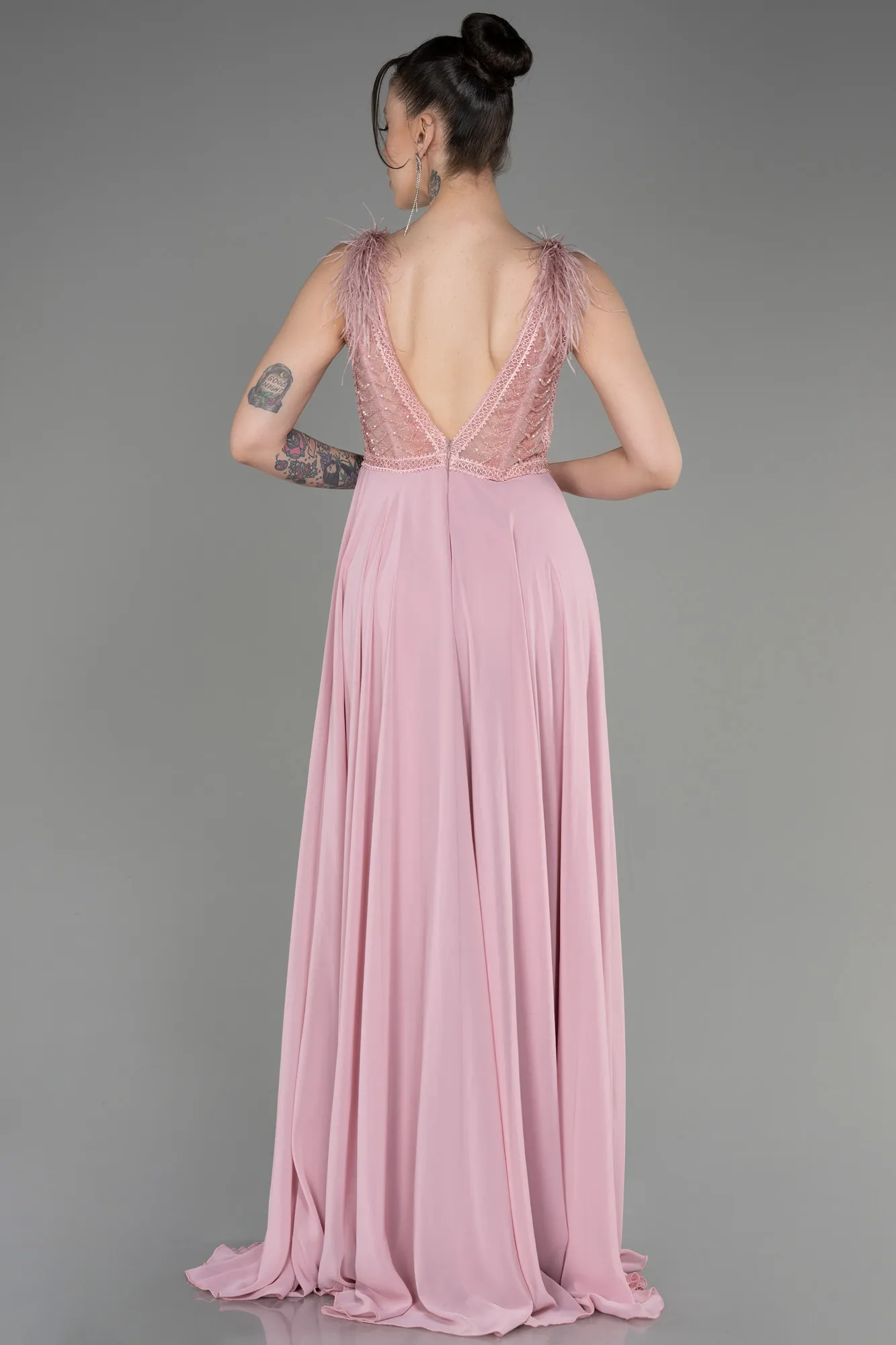 Powder Color-Sleeveless Long Chiffon Evening Dress ABU3856