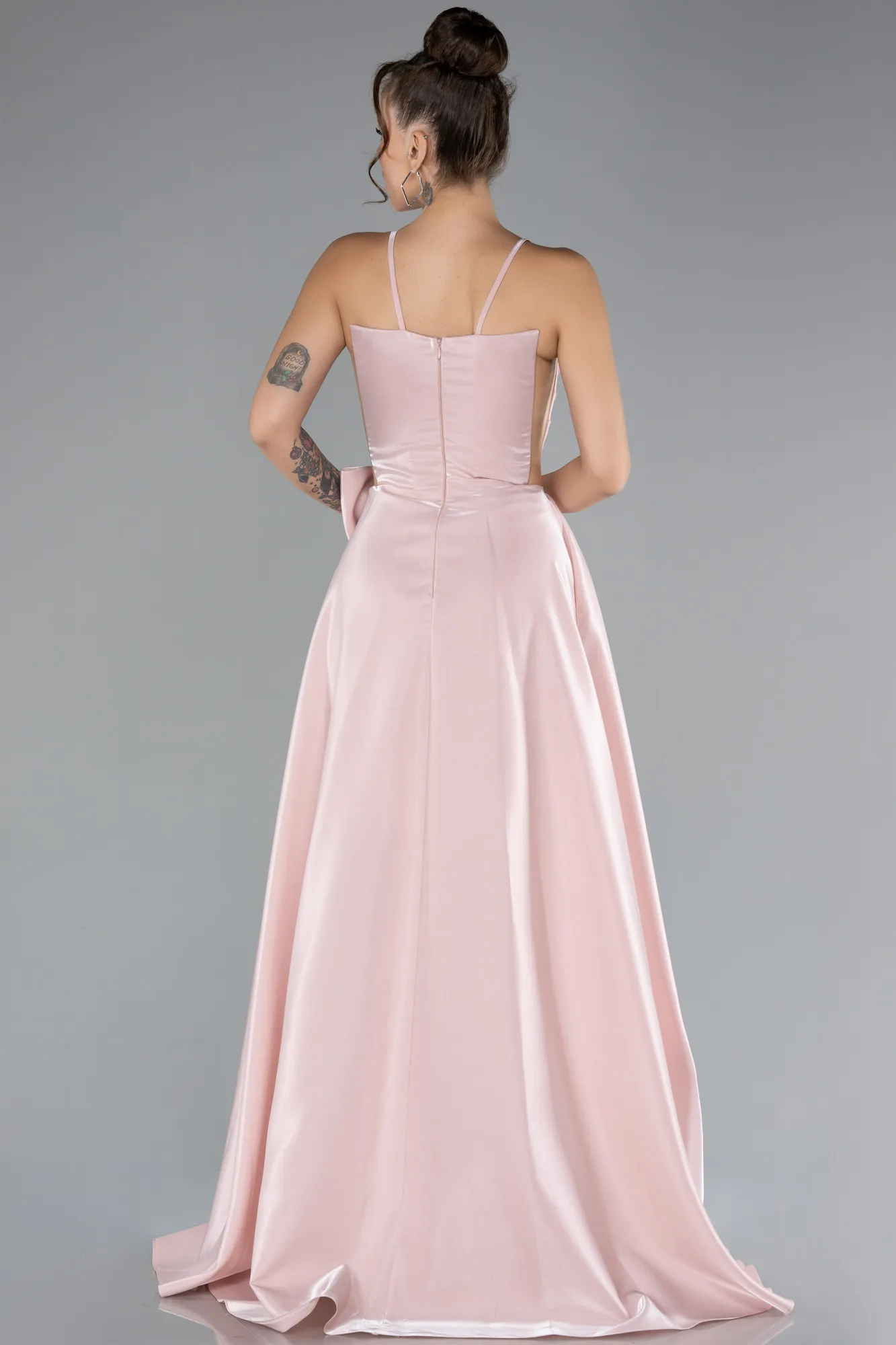 Powder Color-Slit Long Satin Prom Dress ABU4298