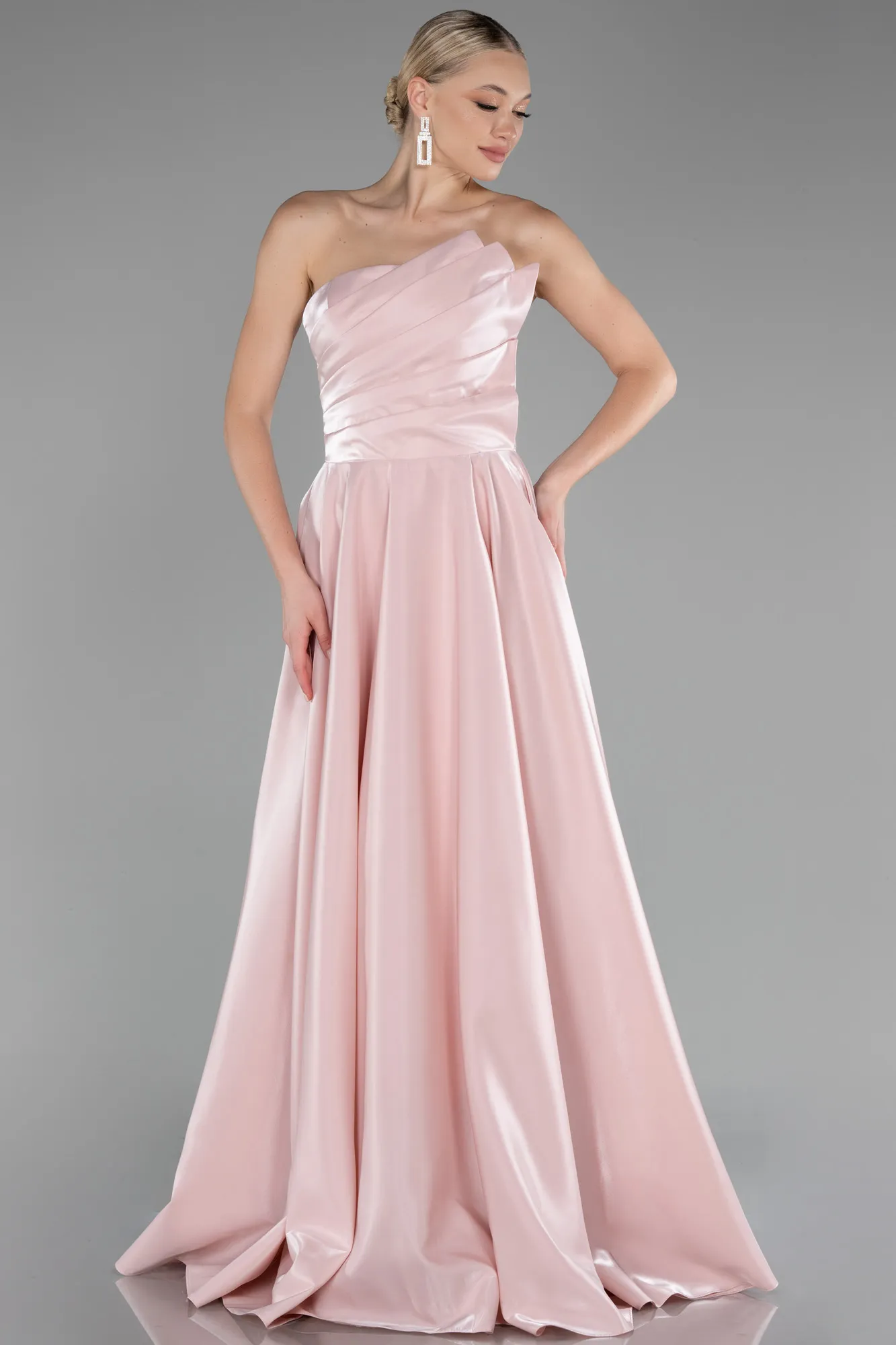 Powder Color-Strapless Long Satin Prom Gown ABU4186