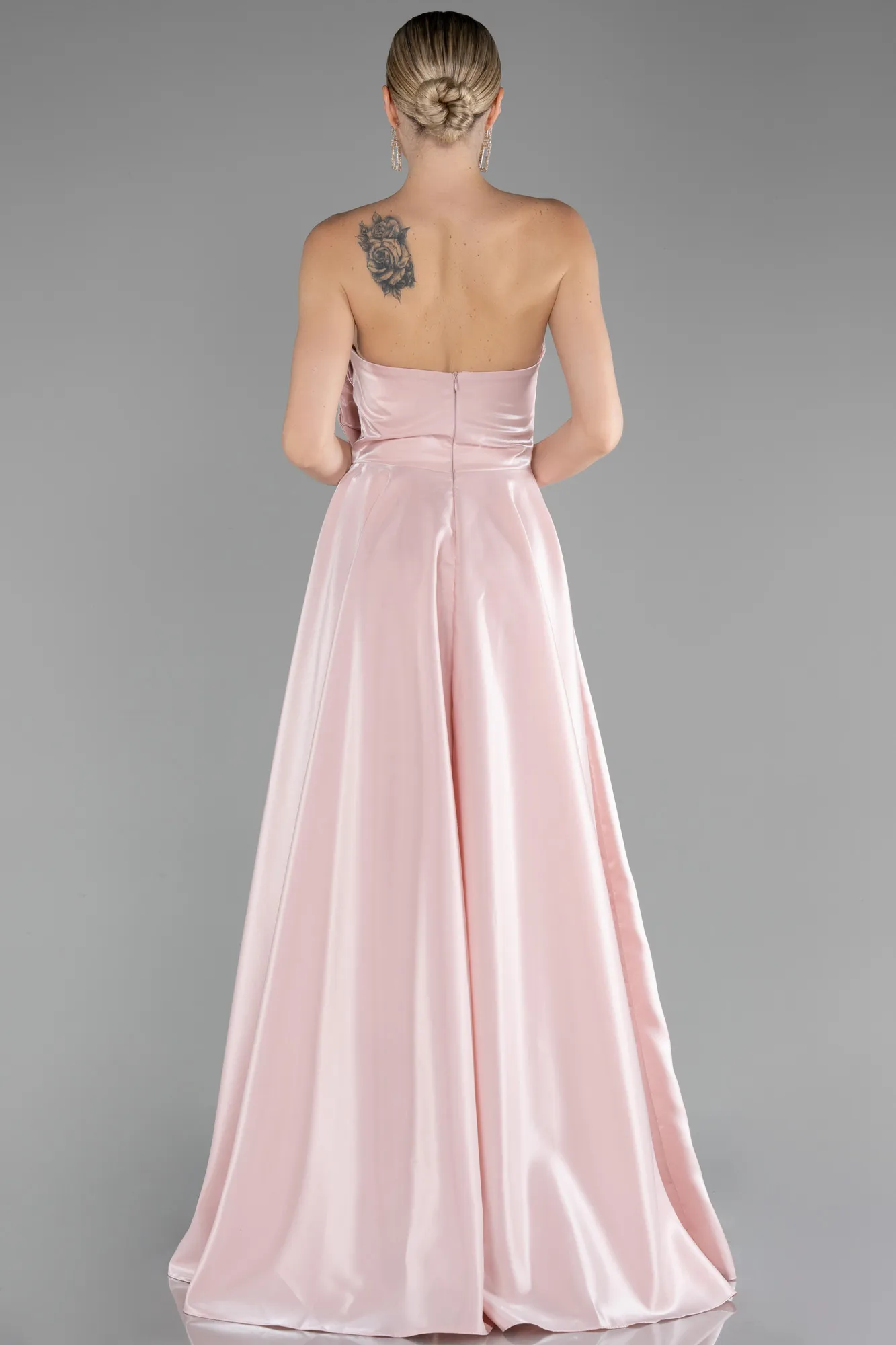 Powder Color-Strapless Long Satin Prom Gown ABU4186