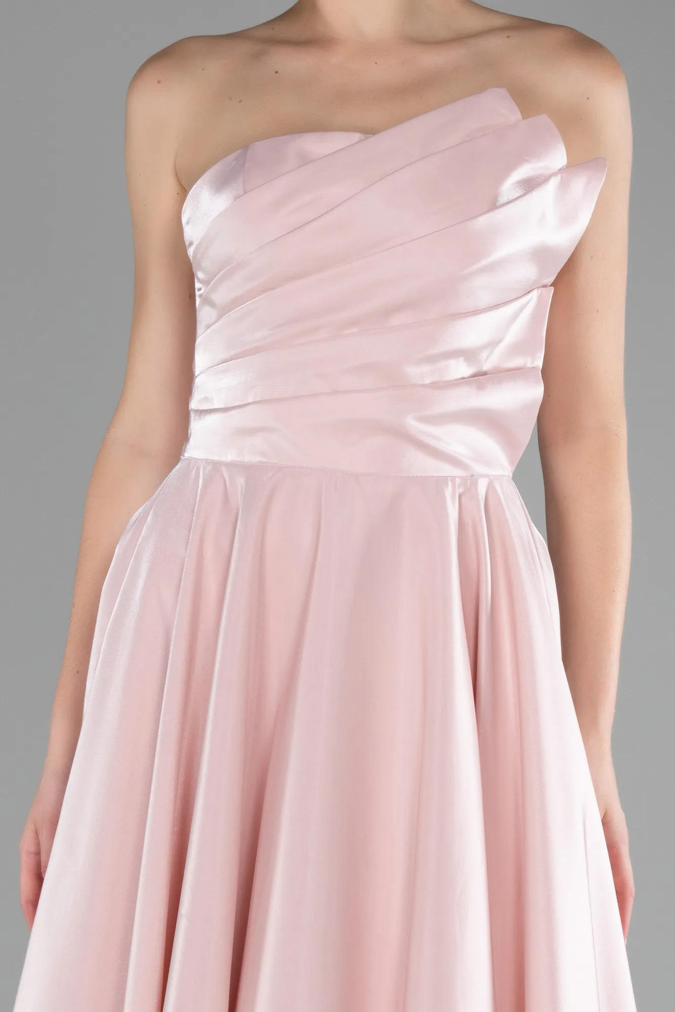 Powder Color-Strapless Long Satin Prom Gown ABU4186