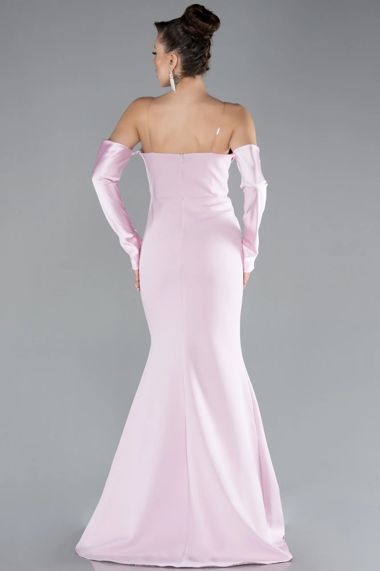 Powder Color-Strapless Sleeve Accessories Long Mermaid Prom Dress ABU4398