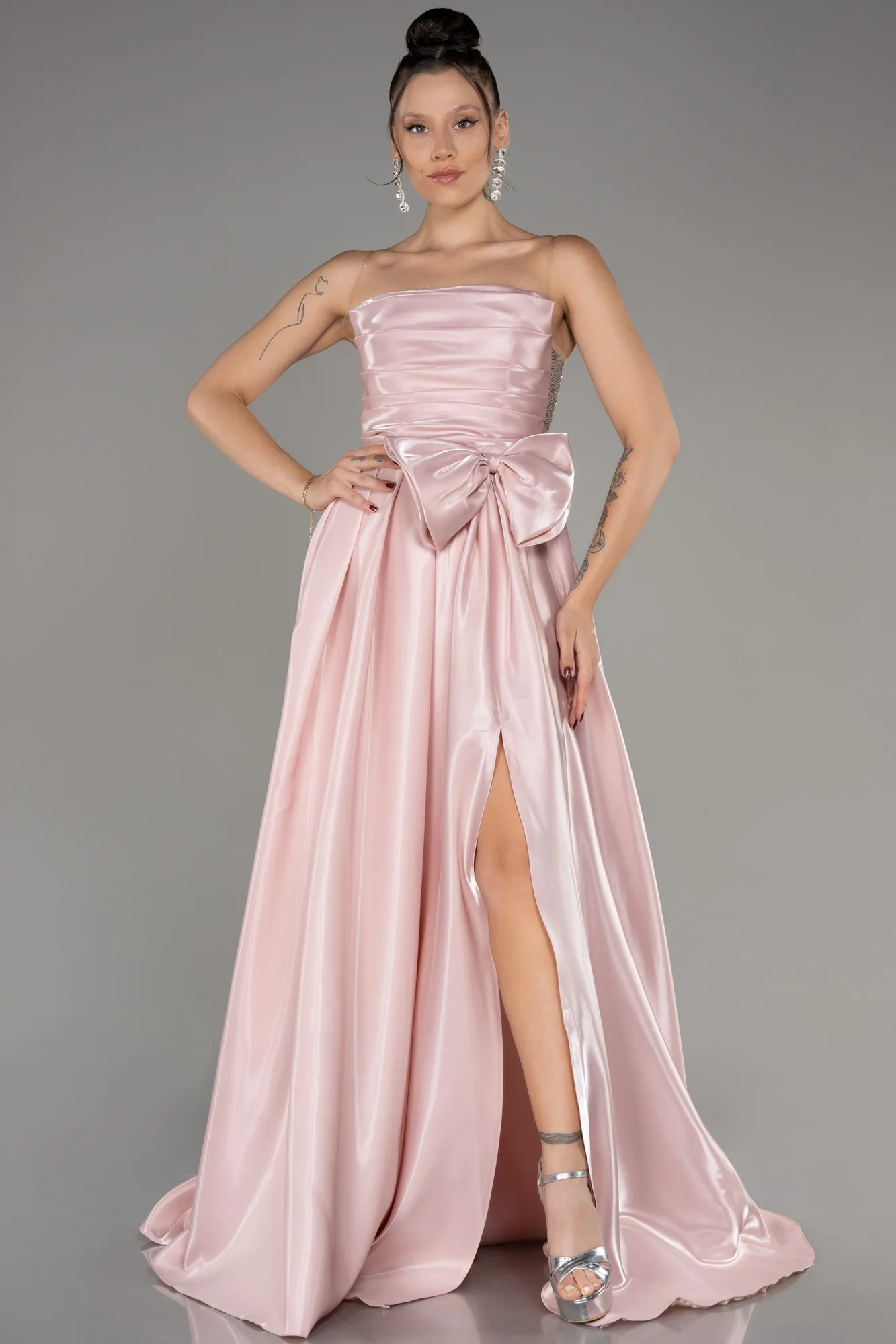 Powder Color-Strapless Slit Long Ball Gown ABU4015