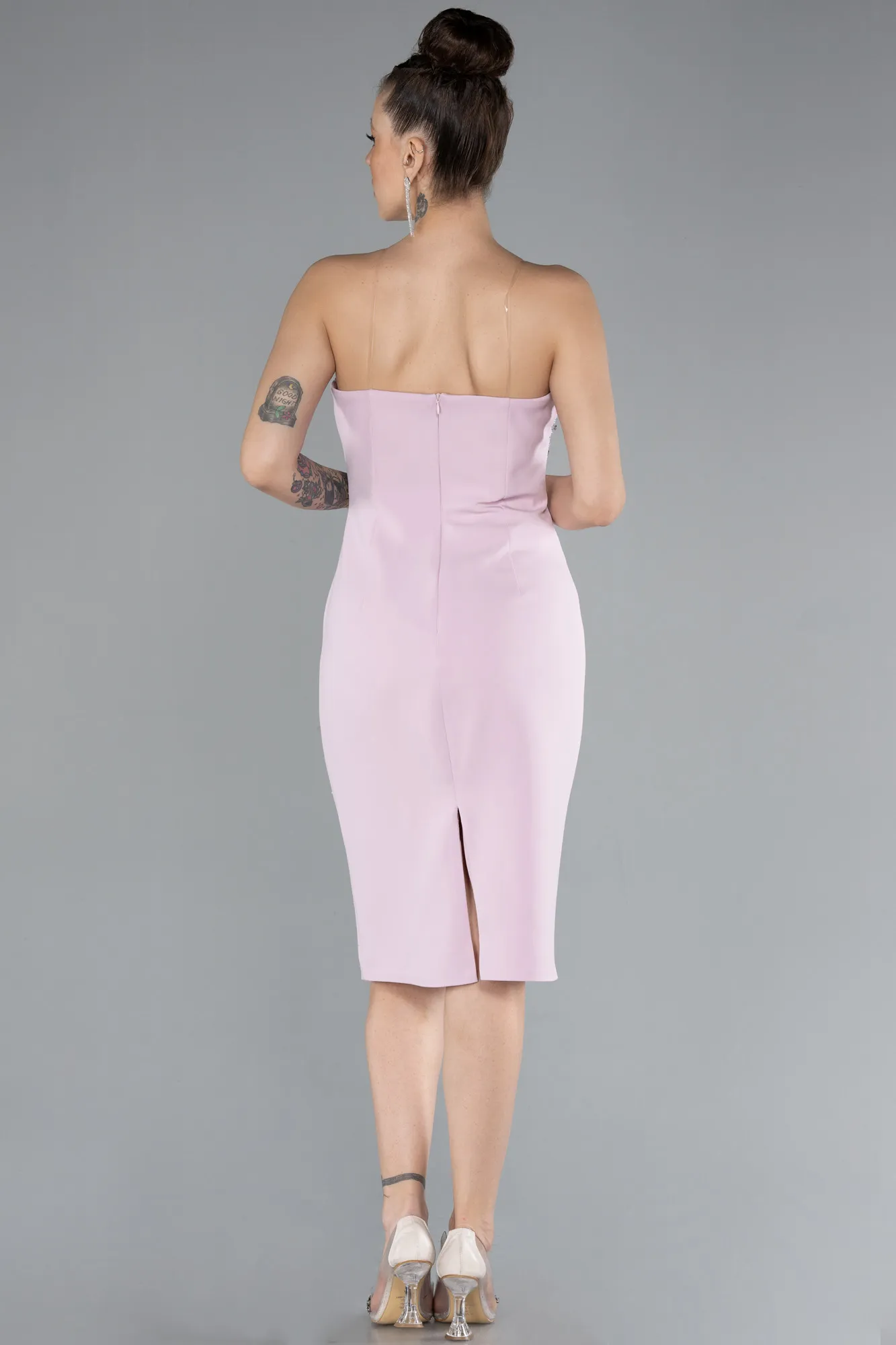 Powder Color-Strapless Stone Midi Cocktail Dress ABK2211