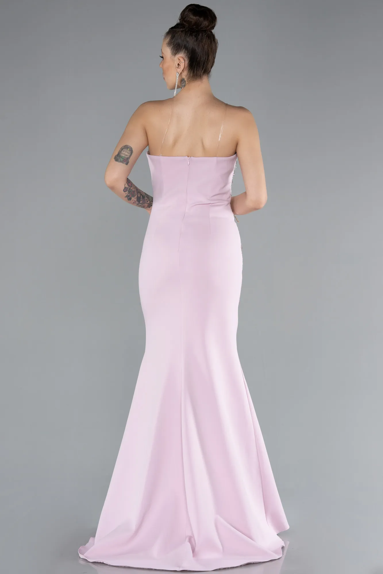 Powder Color-Strapless Stoned Slit Long Evening Gown ABU4535