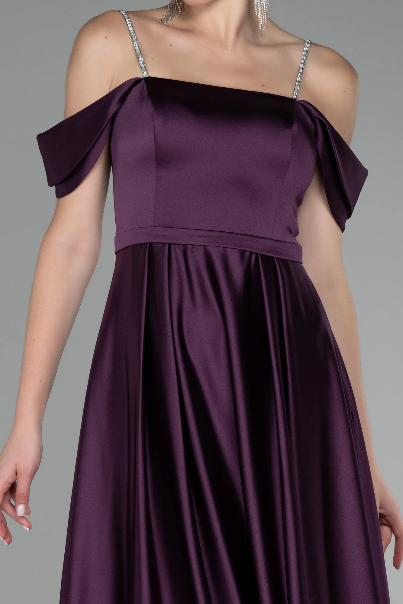 Purple-Boat Neck Long Satin Prom Dress ABU4122