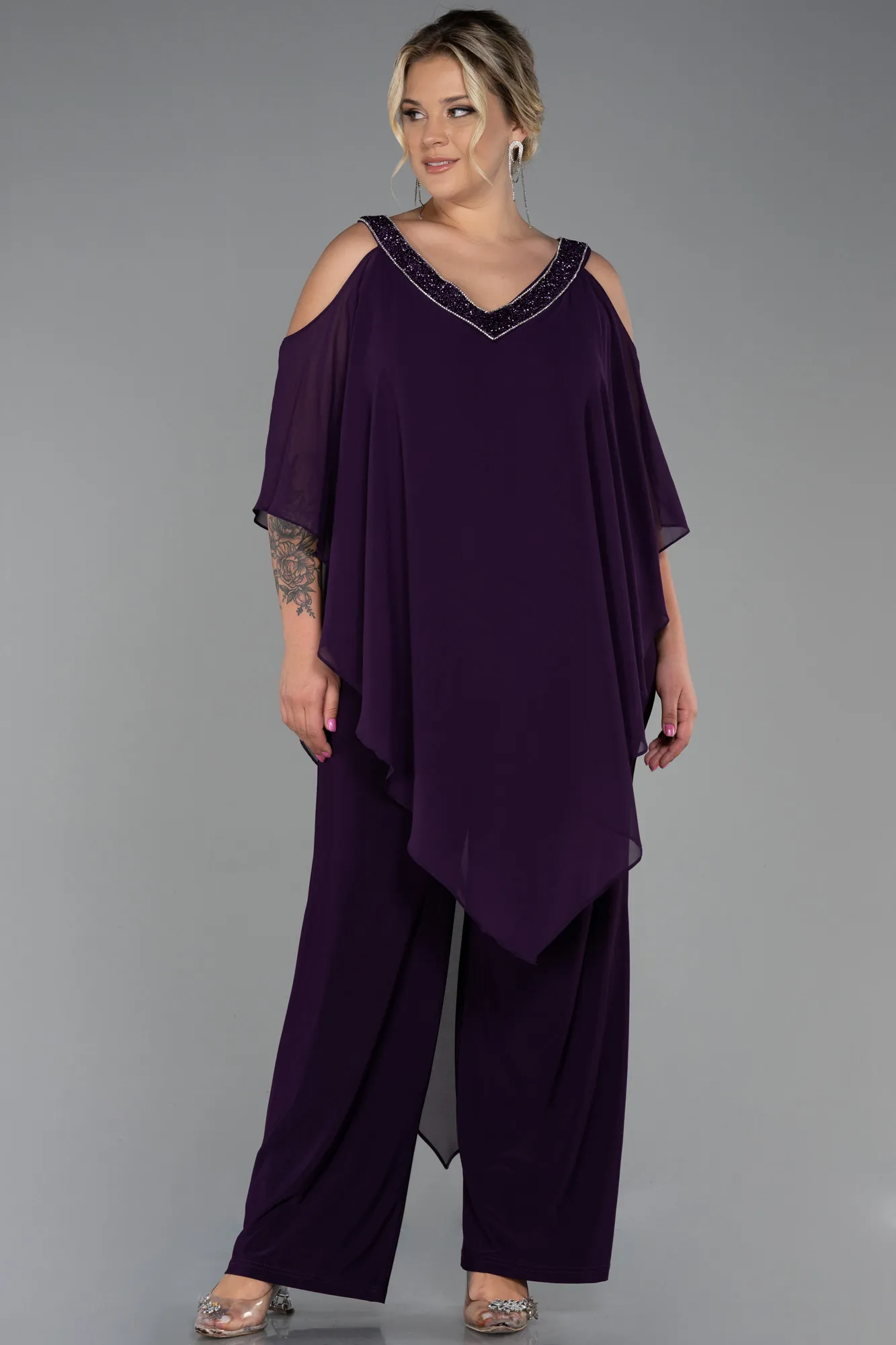 Purple-Chiffon Plus Size Evening Dress ABT096