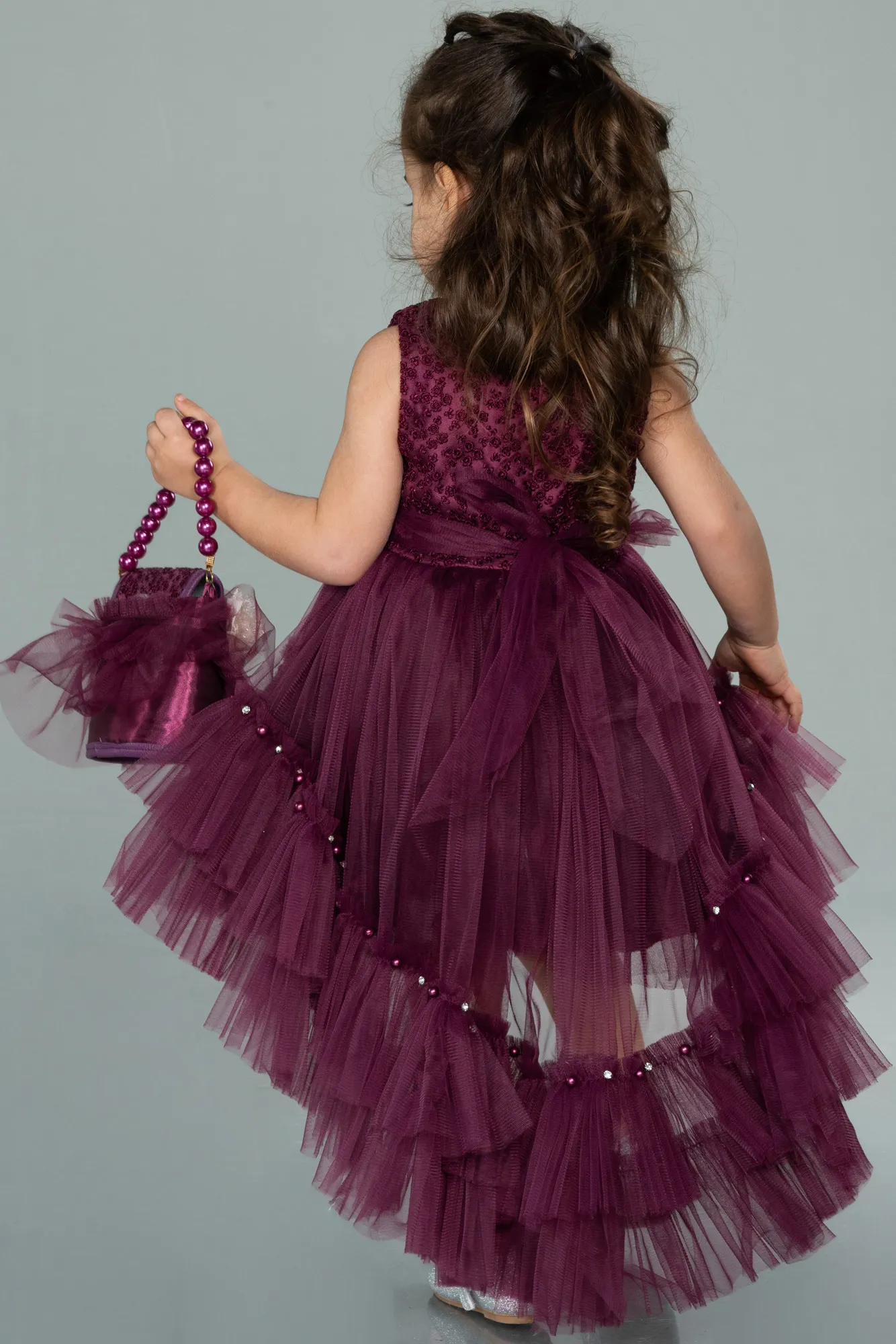 Purple-Front Short Back Long Girl Dress ABO049